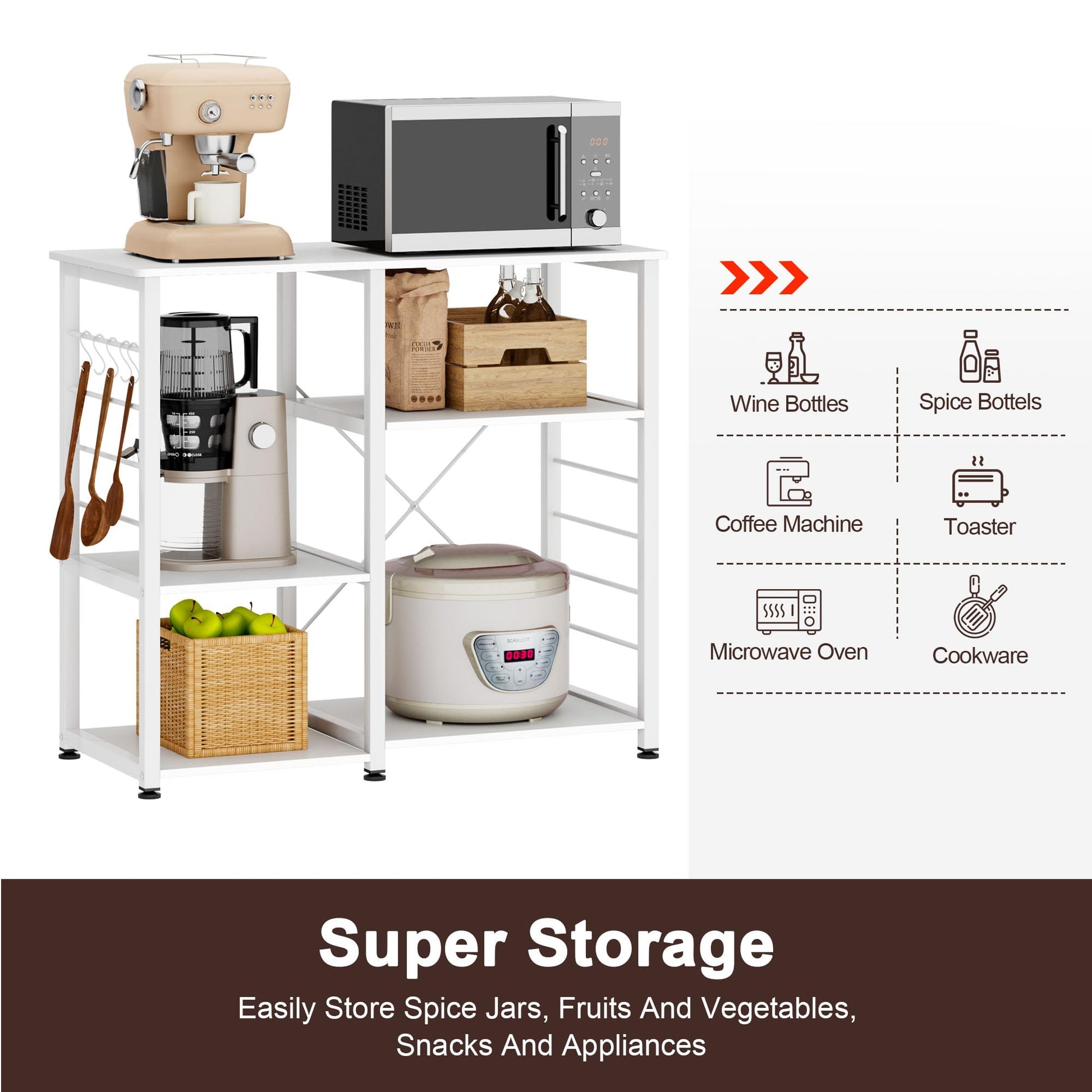 DlandHome 35.4 inches Microwave Cart Stand Kitchen Utility Storage 3-Tier for Baker Rack & Spice