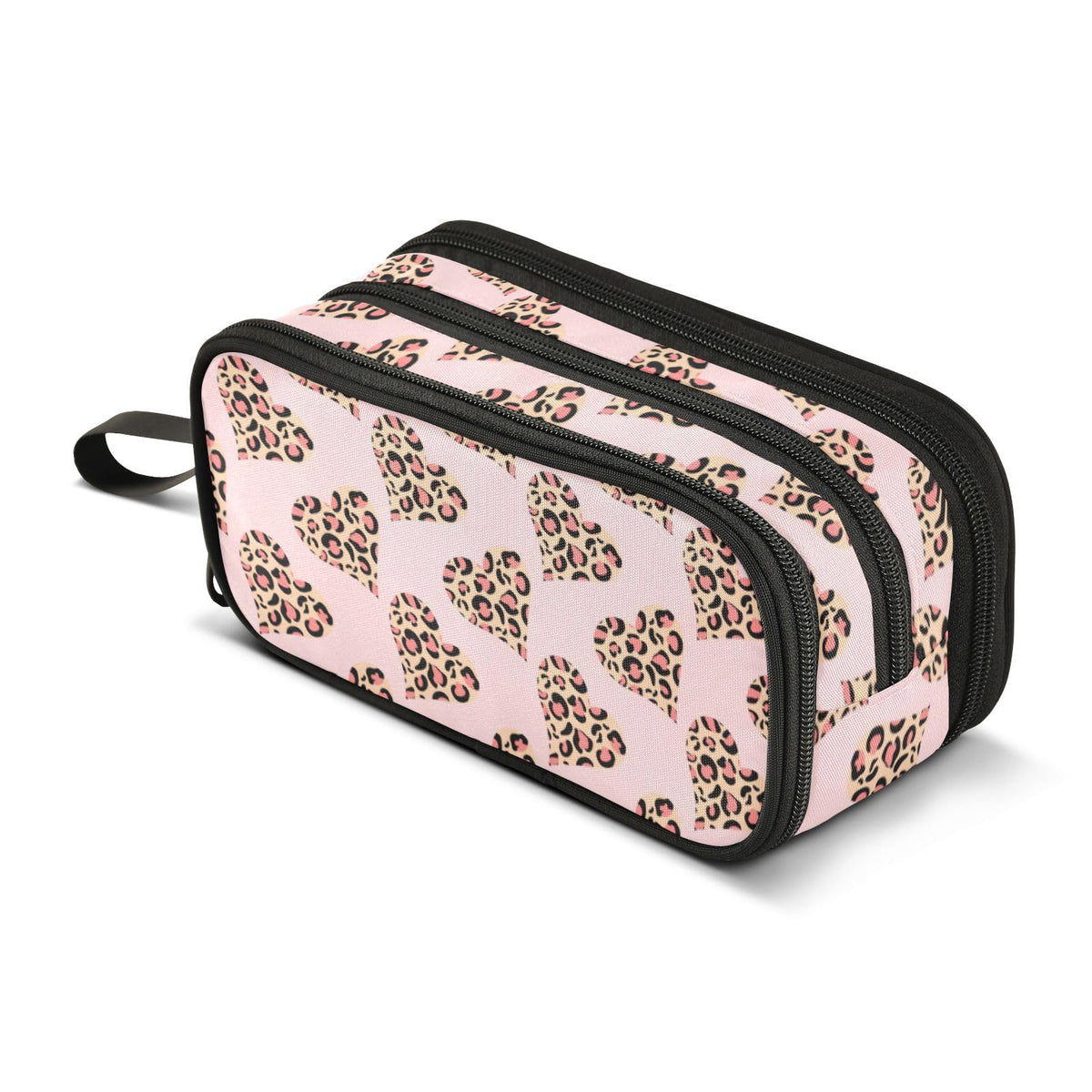 Sletend Pencil Case Leopard Print Loving Heart 3 Compartments Pencil Pouch