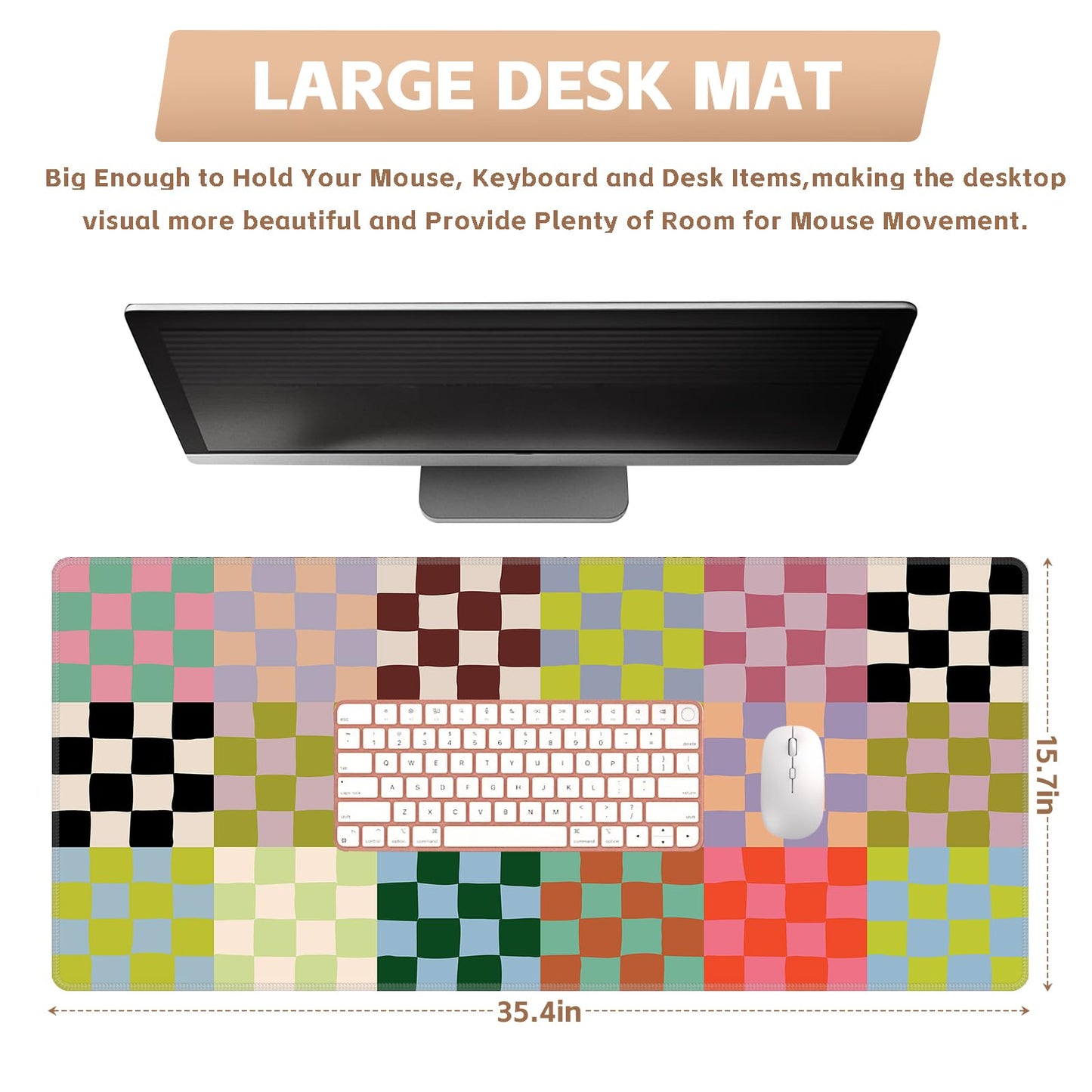 Baziabbo Checkered Desk Mat,XXL Extended Big Mouse Pad,Gaming Mousepad with Stitched Edge,Non-Slip