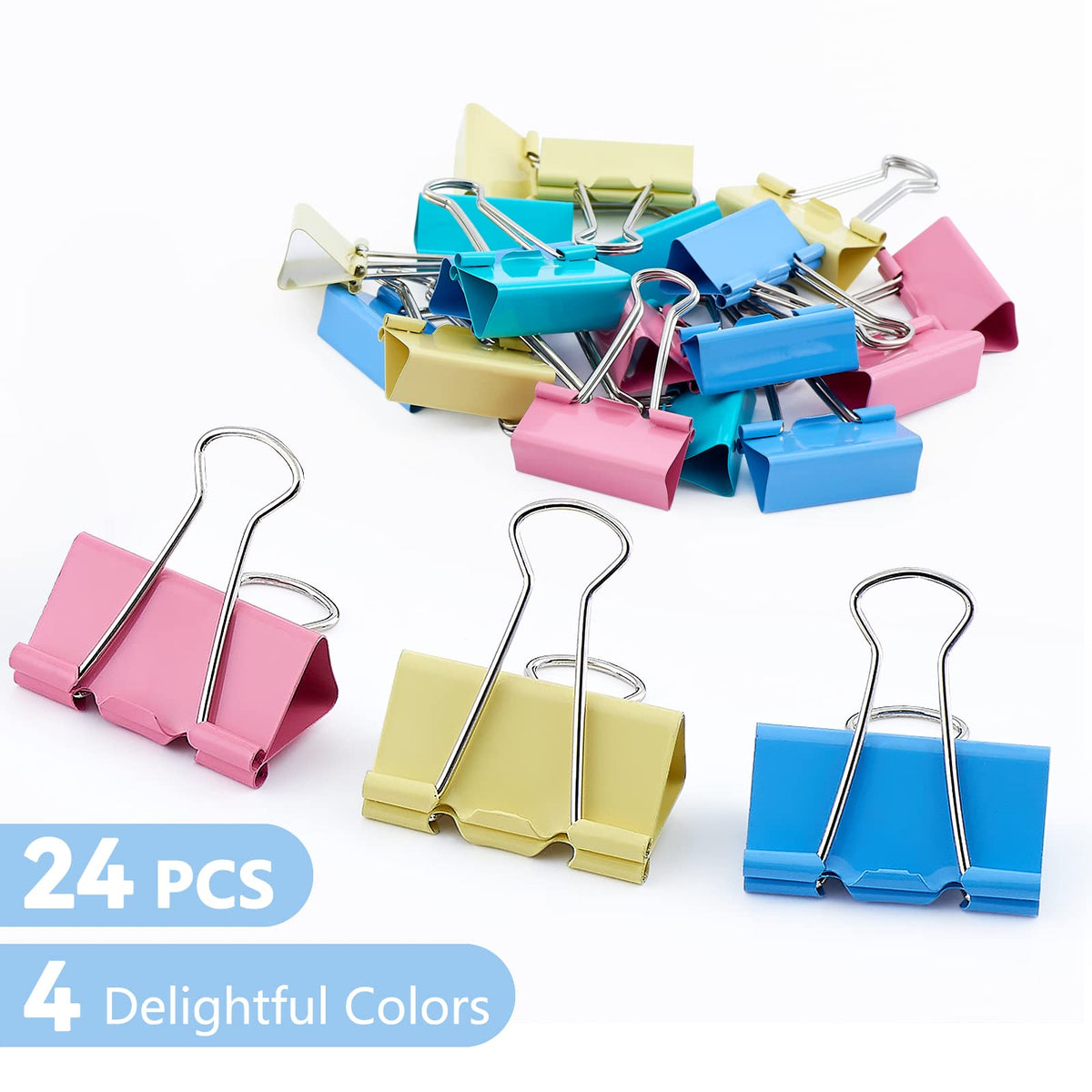 FXJHUDH Binder Clips 24 PCS,1.6 in, Office Supplies, Office Metal Paper Binder Clip, Paper Clamps