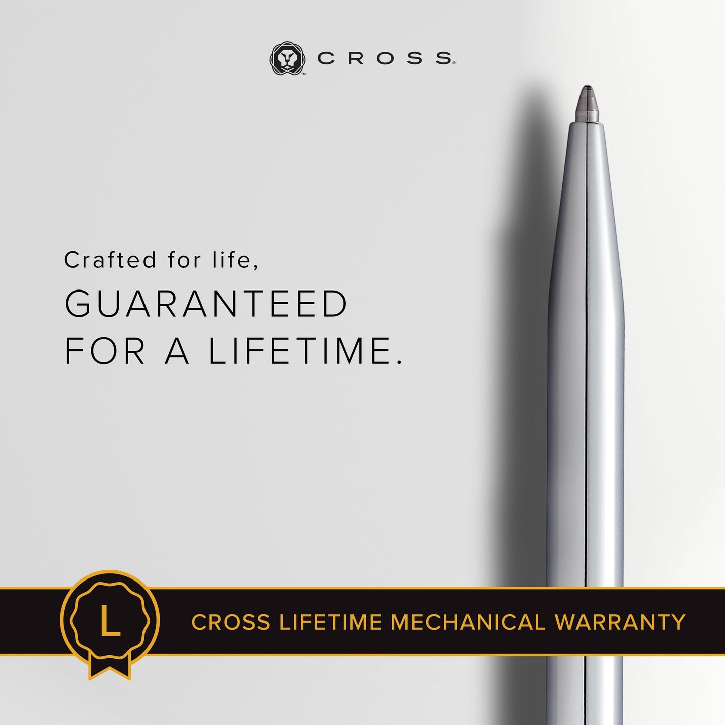 Cross Click Polished Chrome Ballpoint Pen, Black Contrasting Clicks, High-End Pen, Smooth Writing