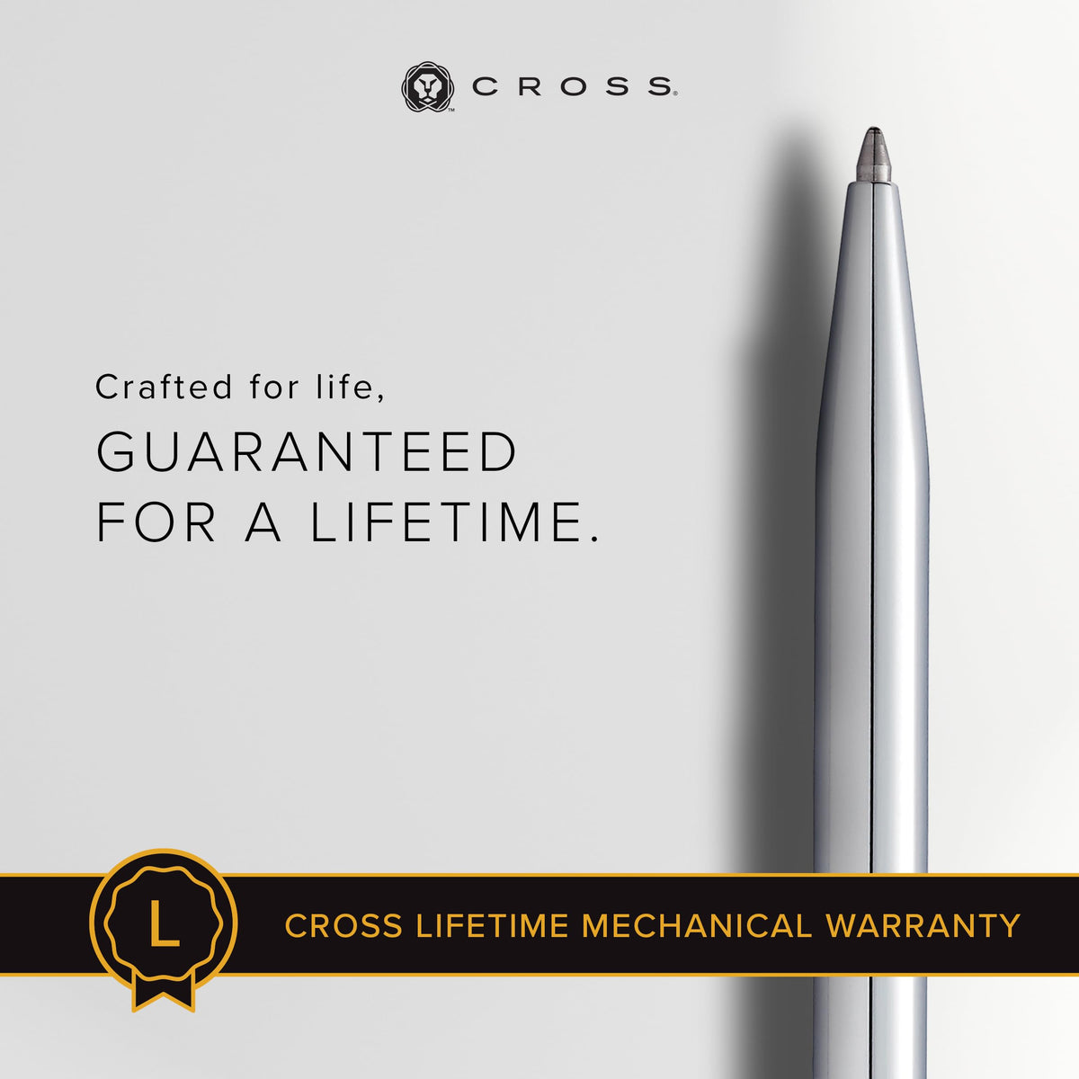Cross Click Polished Chrome Ballpoint Pen, Black Contrasting Clicks, High-End Pen, Smooth Writing