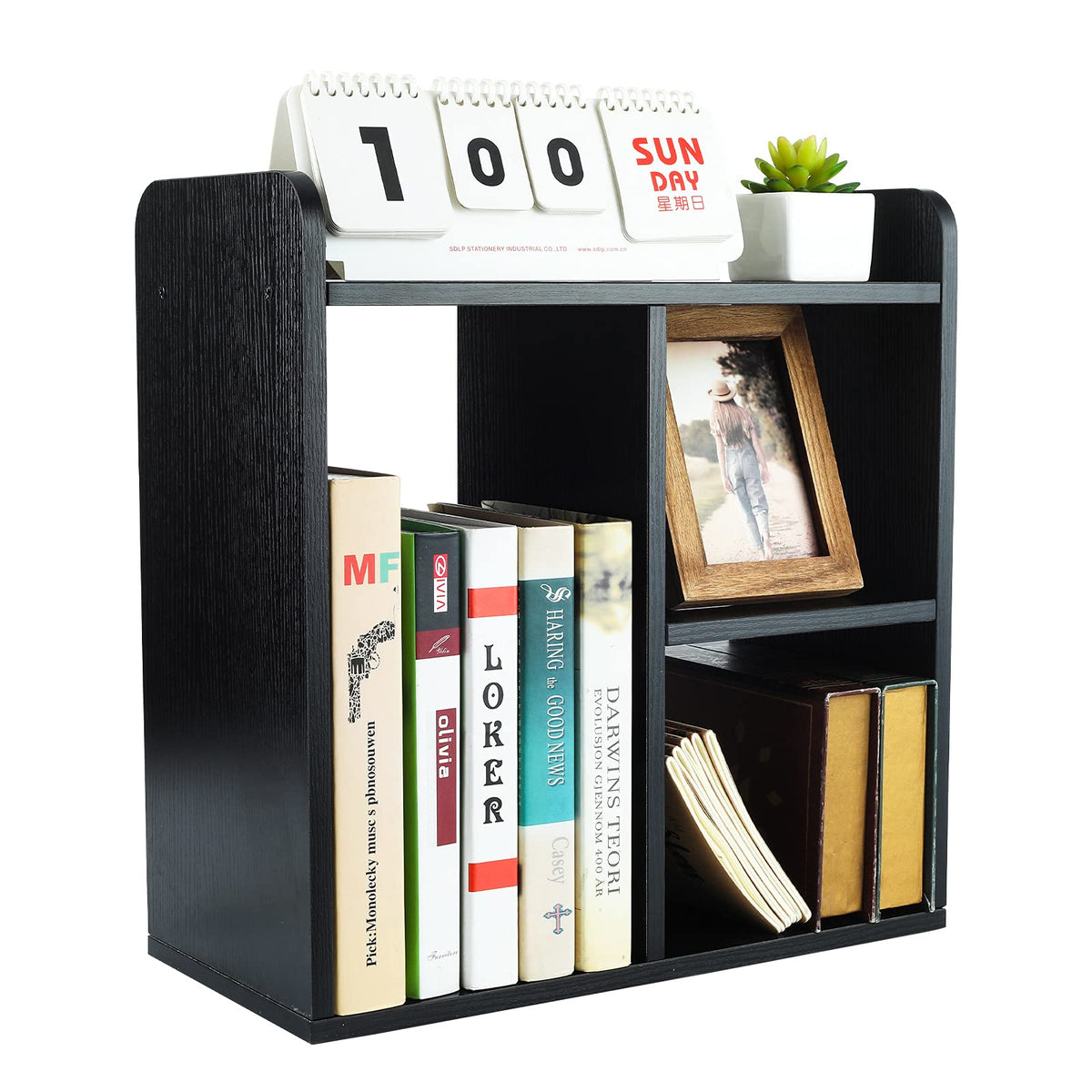PAG-Mass Desktop Bookshelf Freestanding Wooden Countertop Bookcase Accessories Organizer Display