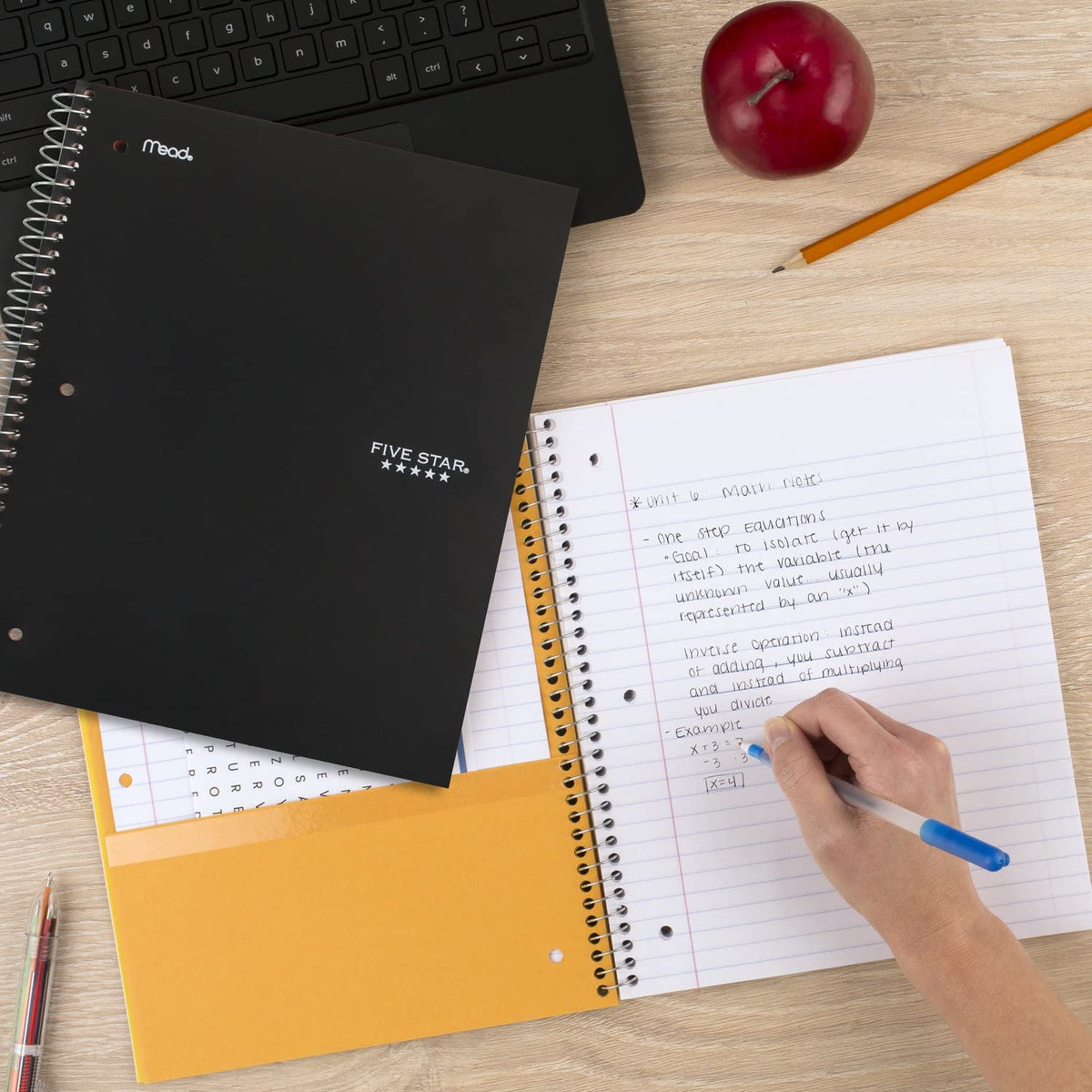 Five Star Spiral Notebook + Study App, 1 Subject, Wide Ruled Paper, 8" x 10-1/2", 100 Sheets