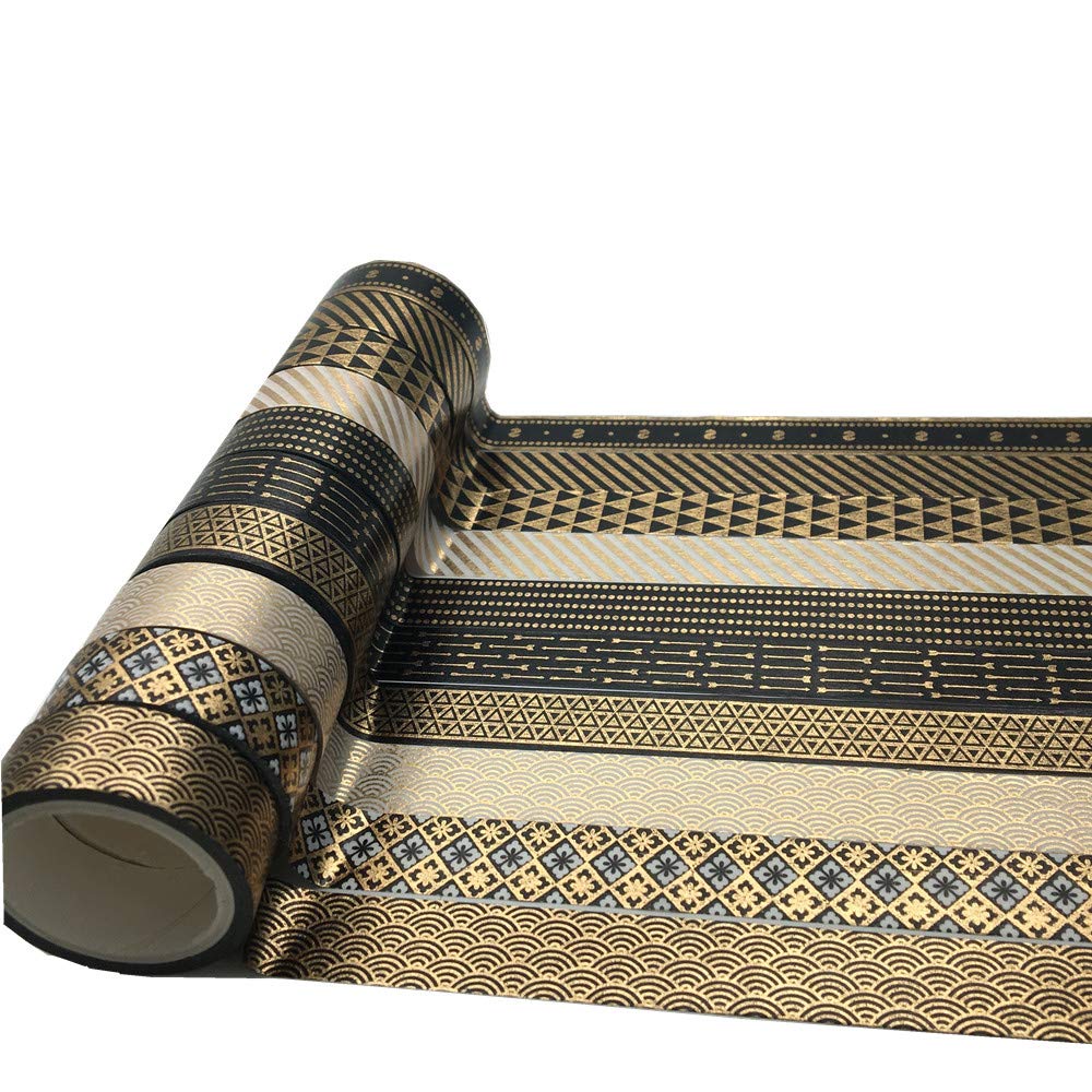 VIVIQUEN Gold Washi Tape Set 15MM Foil Skinny Masking Tape Decorative Pack for DIY Scrapbooking