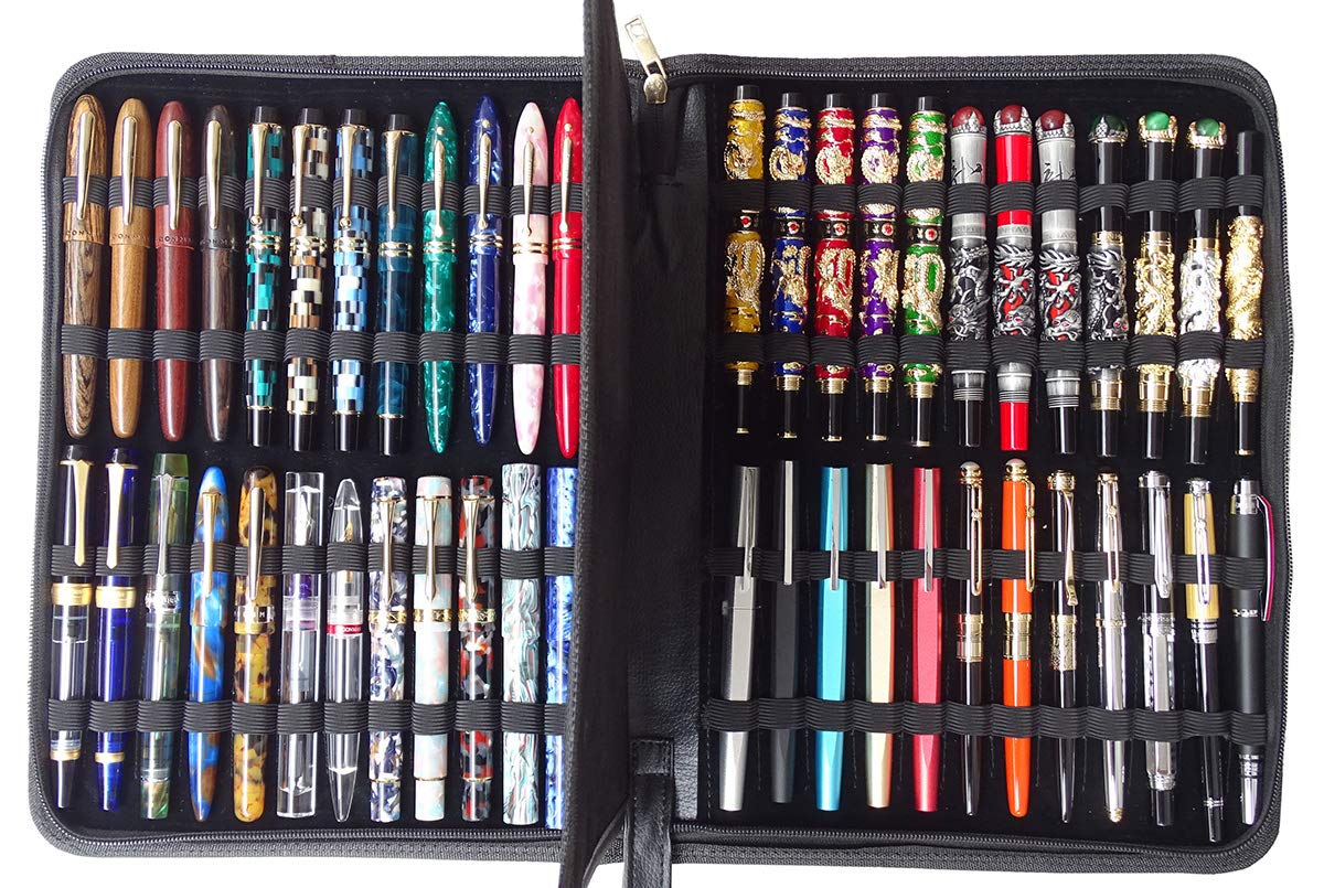 erofa 48 Fountain Pen Case PU Leather, Rollerball Pen Display Holder Bag, Pouch Large Capacity for