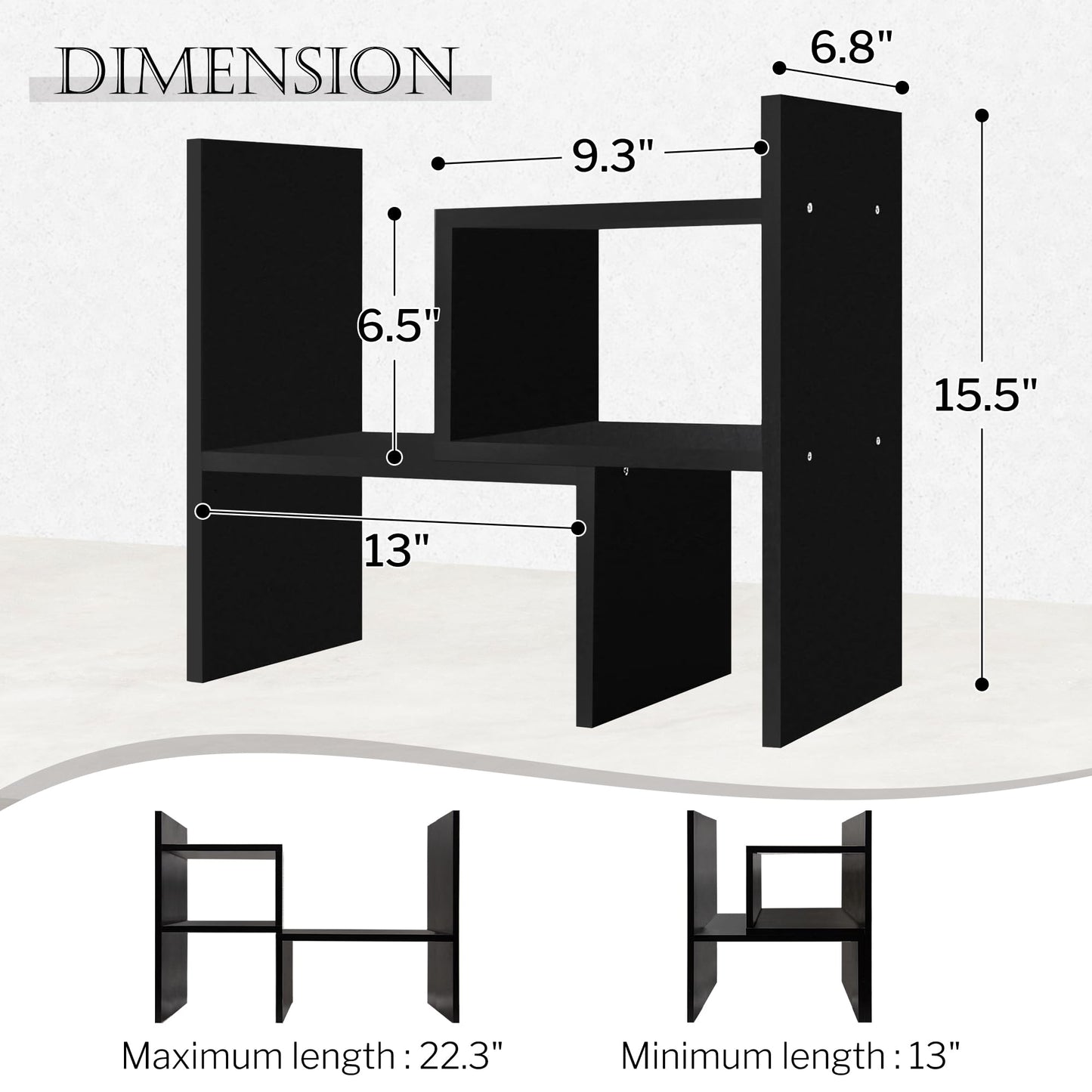 Jerry & Maggie Adjustable Rotatable Wood Desktop Display Shelf Black