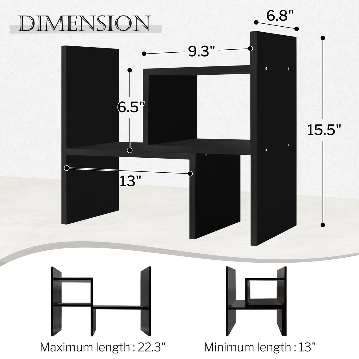 Jerry & Maggie Adjustable Rotatable Wood Desktop Display Shelf Black