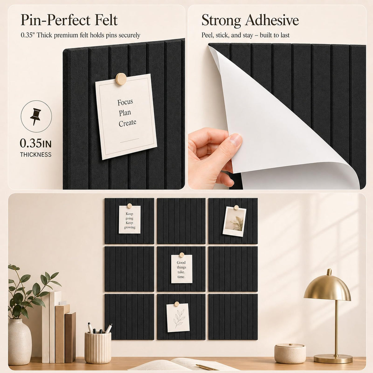 Baysola Stripe Felt Bulletin Board Tiles, Cork Board Alternative 24 x 36 in
