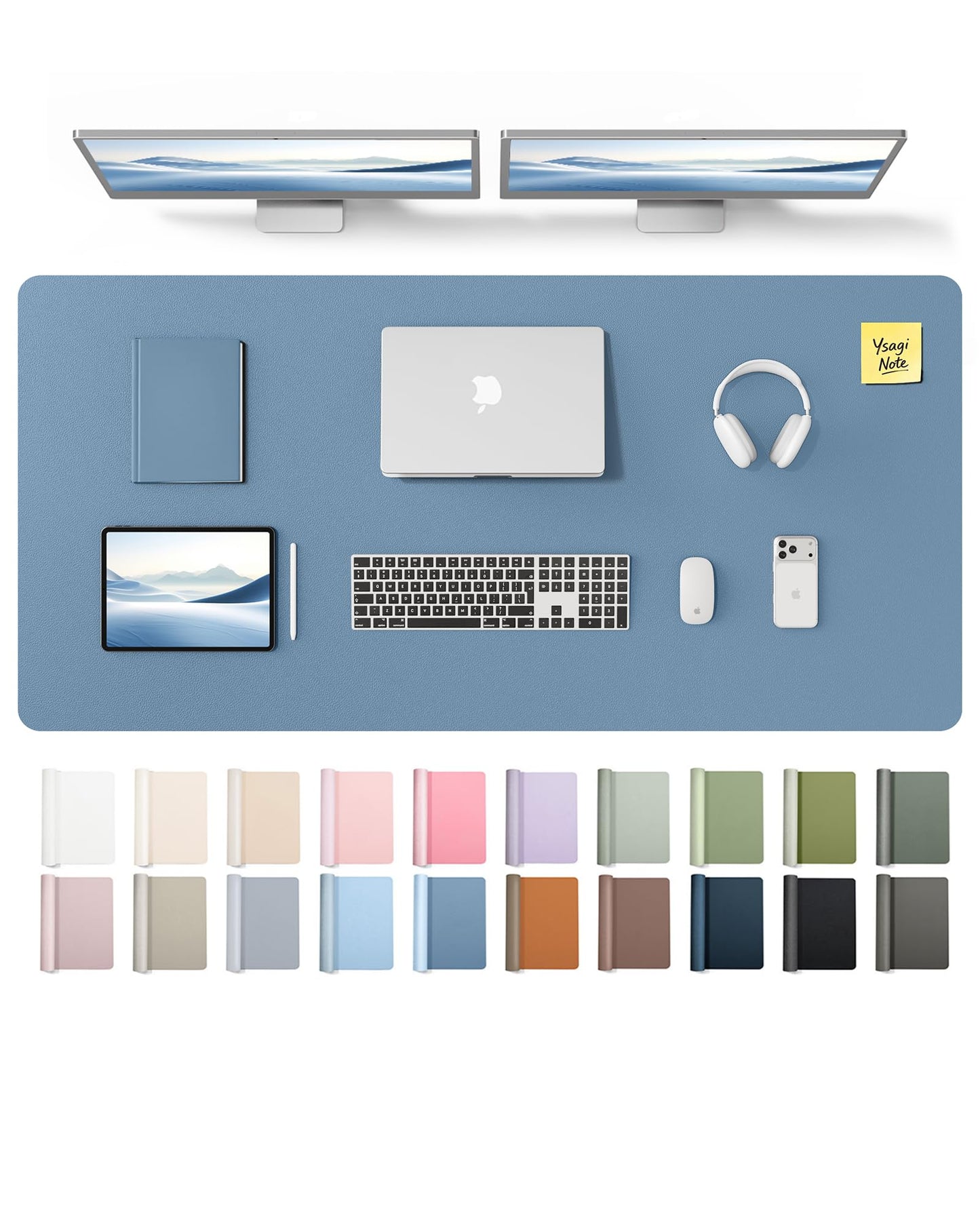 YSAGi Leather Desk Pad Protector, Office Desk Mat, Large Mouse Pad, Non-Slip PU Leather Desk
