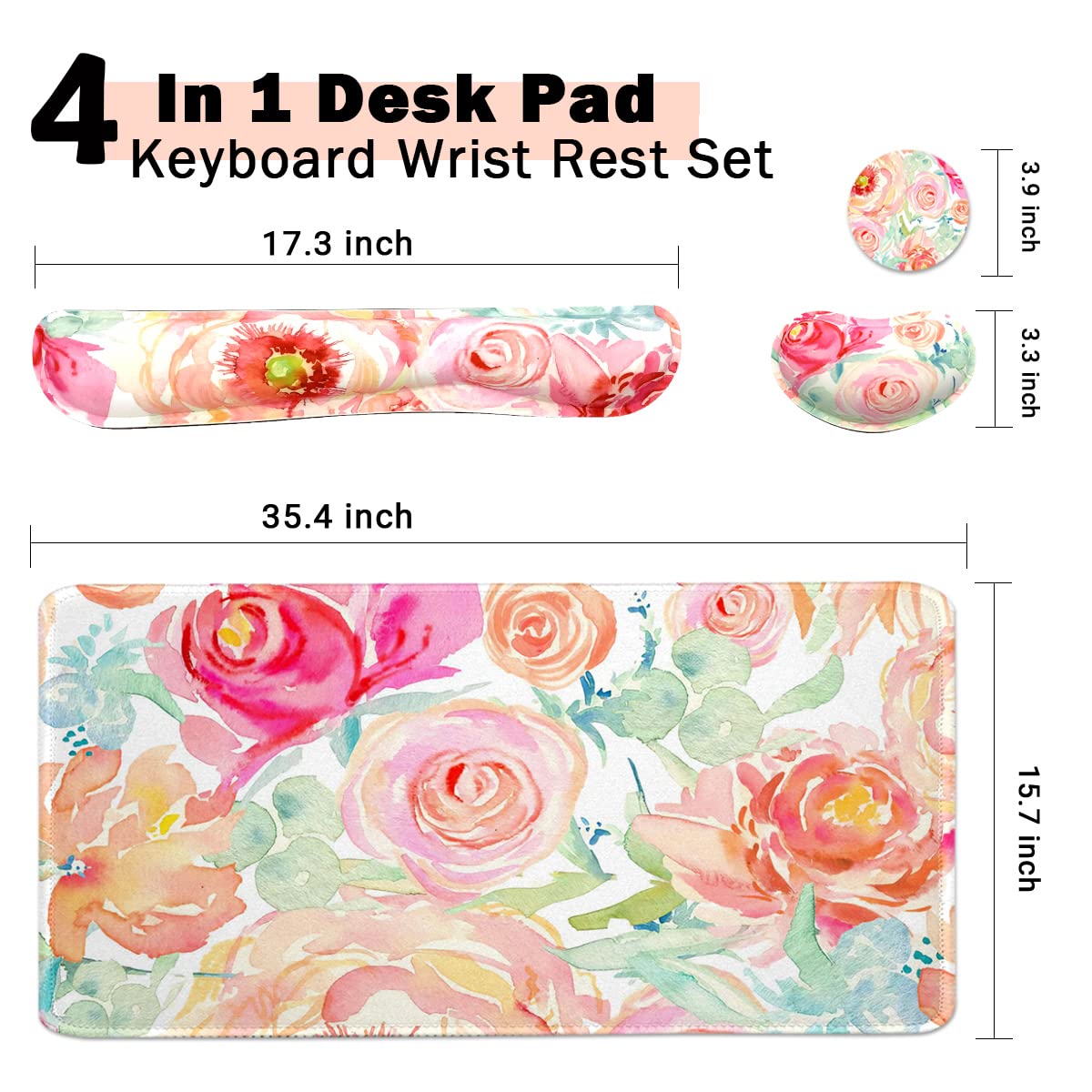 Large Mouse Pad Set, Cute Extended Mouse Pad+Keyboard Wrist Rest Support Desk Pad Memory Foam