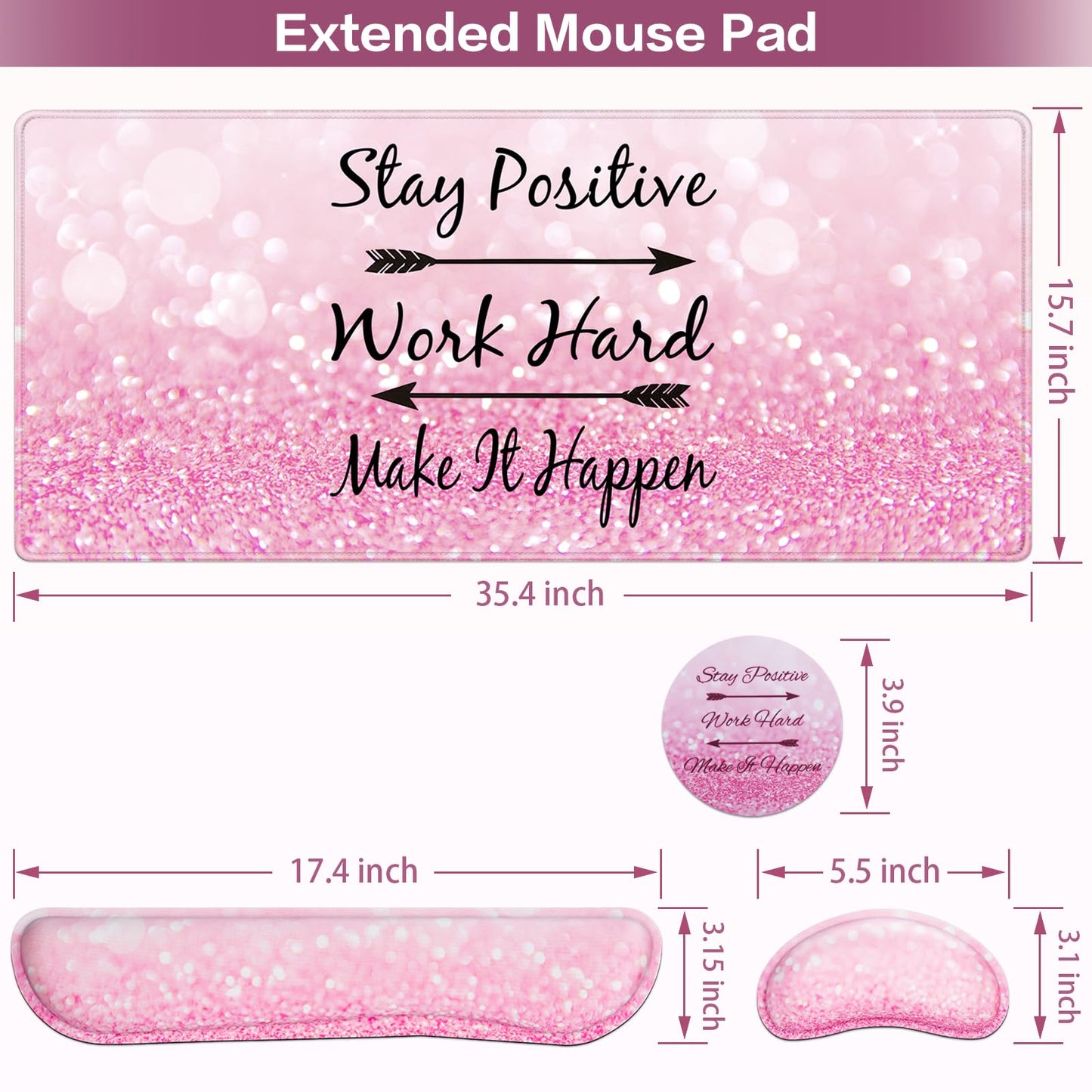 QOMOLAMA Mousepad Pink, Mouse Pad with Wrist Rest, 4-in-1