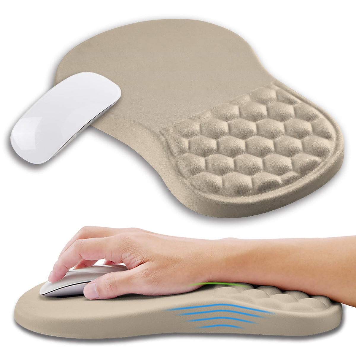 Kuosgm Ergonomic Mouse Pad Wrist Support with Memory Foam Massage Bulge, Carpal Tunnel Pain Relief