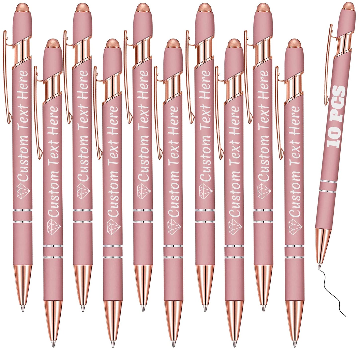 Personalized Pens Bulk 10 with Name Custom Engraving Ballpoint Pens with Stylus Tip Customized
