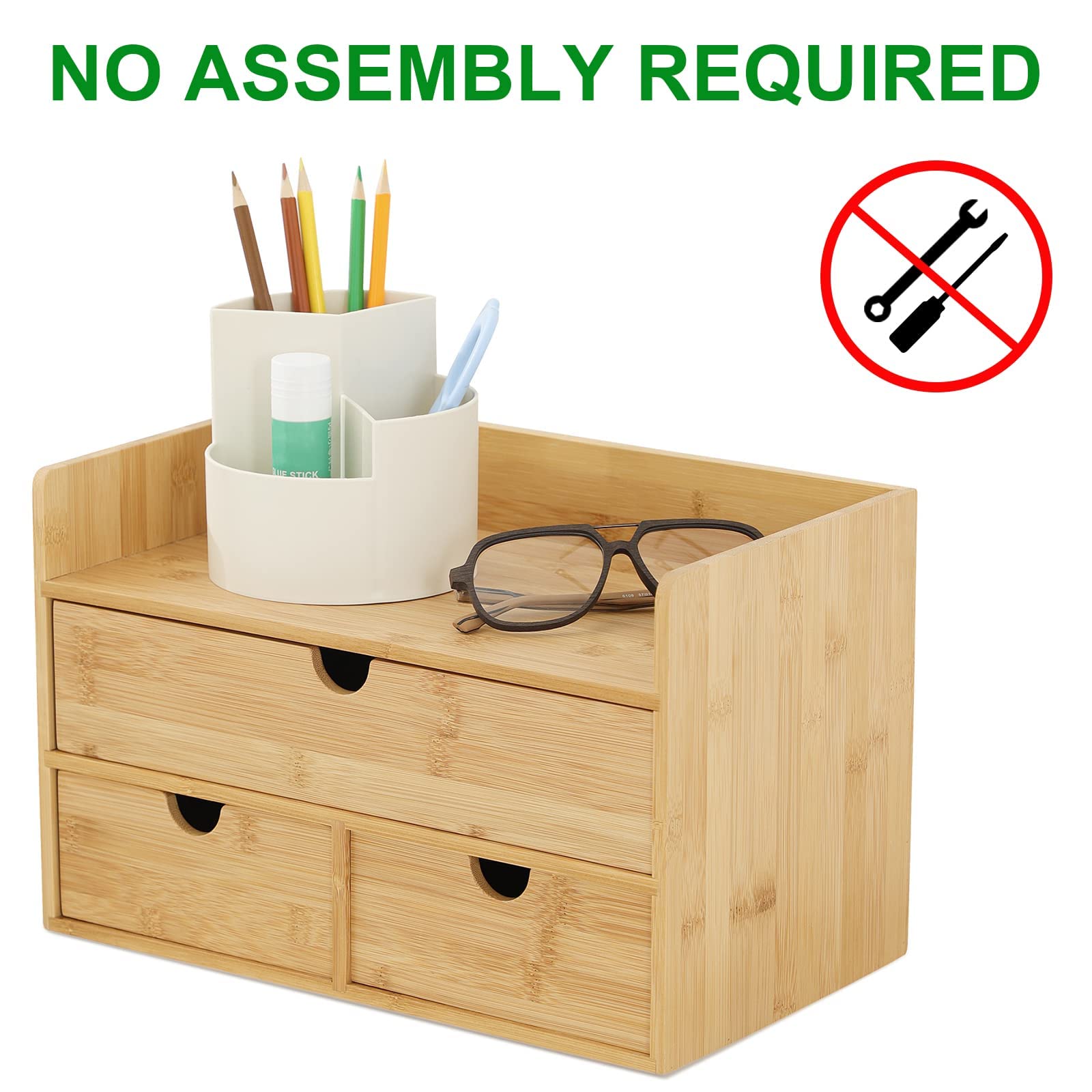 Bamboo Desk Organizer with Drawers, 3-Drawer Desktop Storage Box