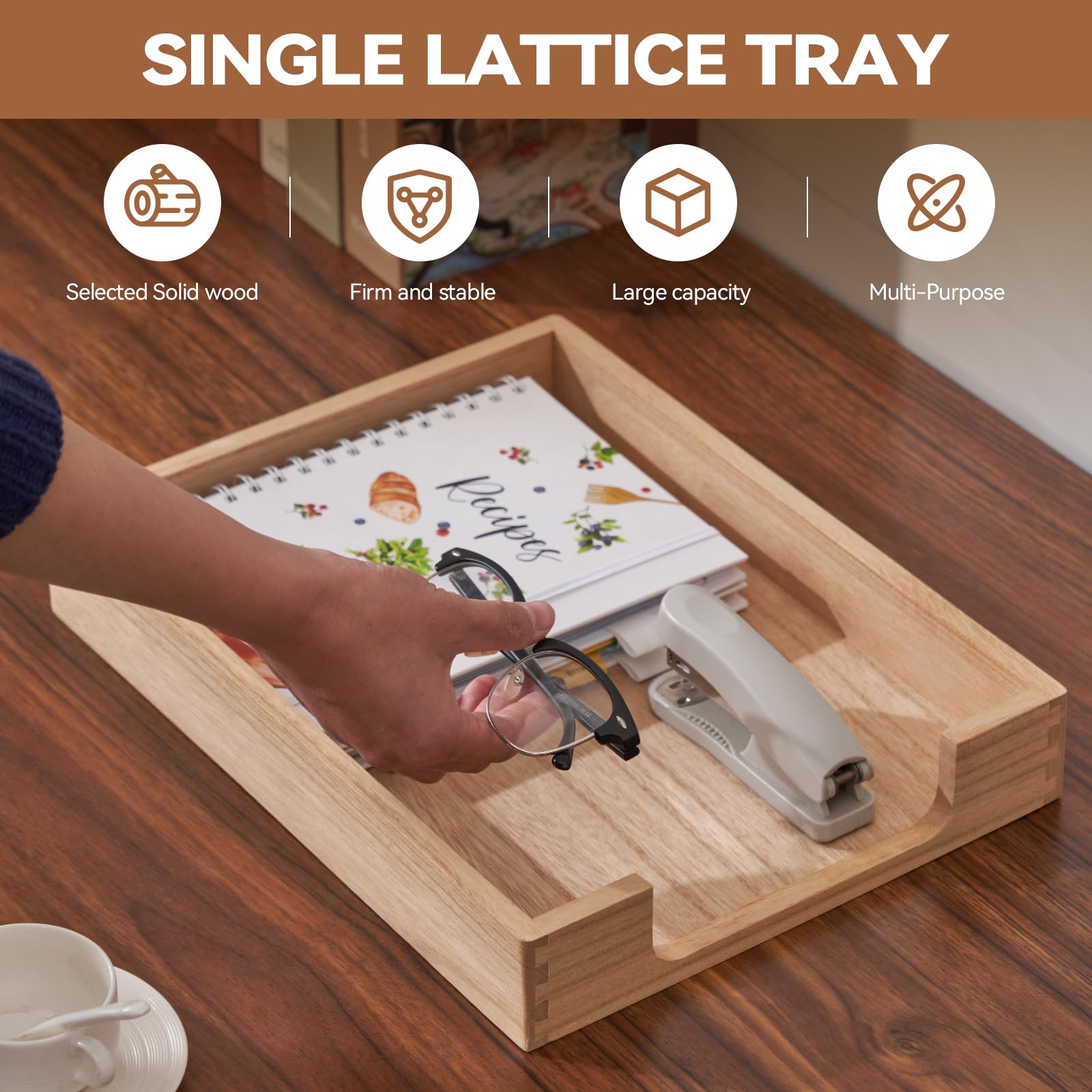 KIRIGEN Wooden Letter Tray, Single-Tier Paper Organizer for Desk Natural TP