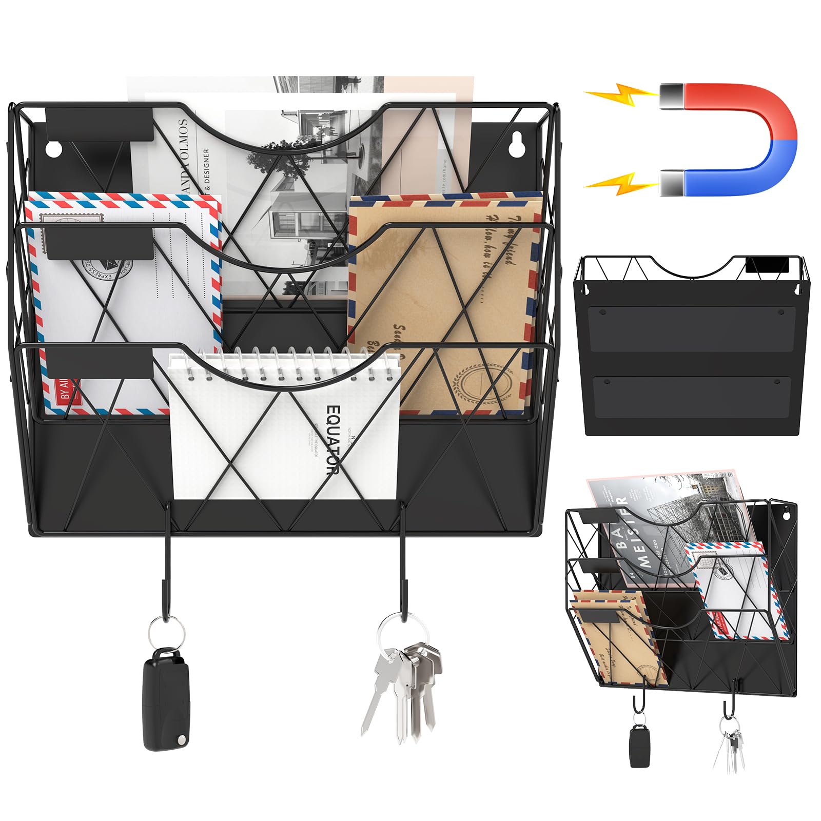 Patvingot Strong Magnetic File Holder, 3-Tier No-Drill Organizer