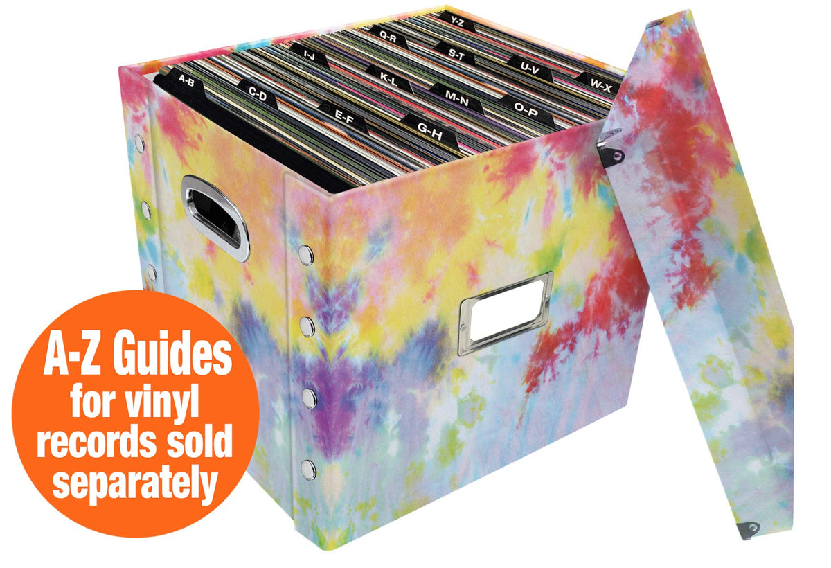 Snap-N-Store 12 In Vinyl Record Box, LP Holder with Lid, Tie Dye