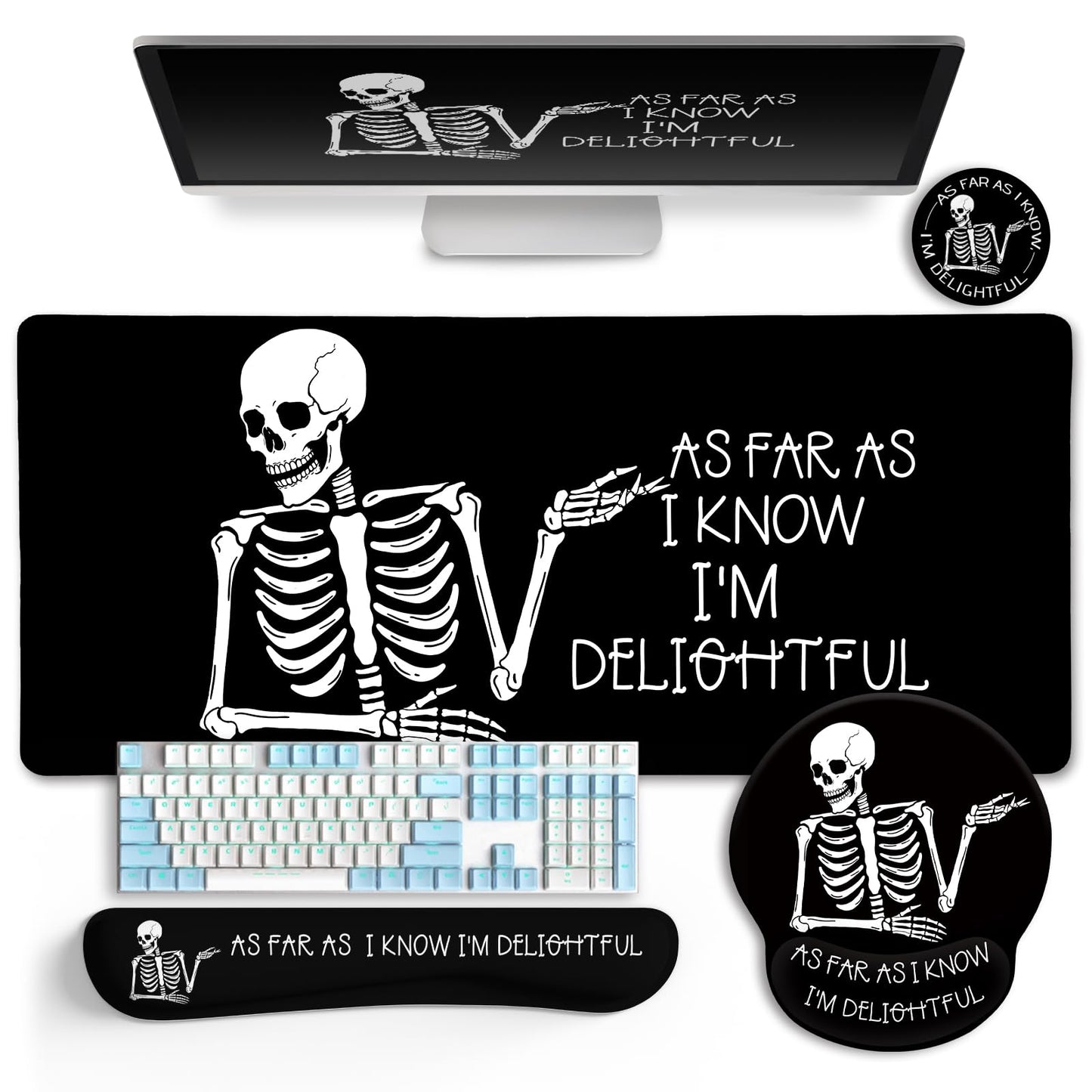 LIMKRIAN Ergonomic Mouse Pad with Wrist Rest Desk Mat Set, Skeleton Decor