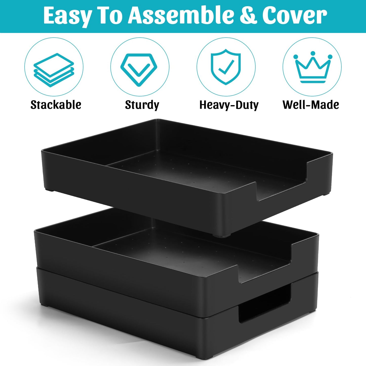 AZFUNN Paper Tray Organizer for Desk, Office Letter-Size Trays, Black 2 PCS