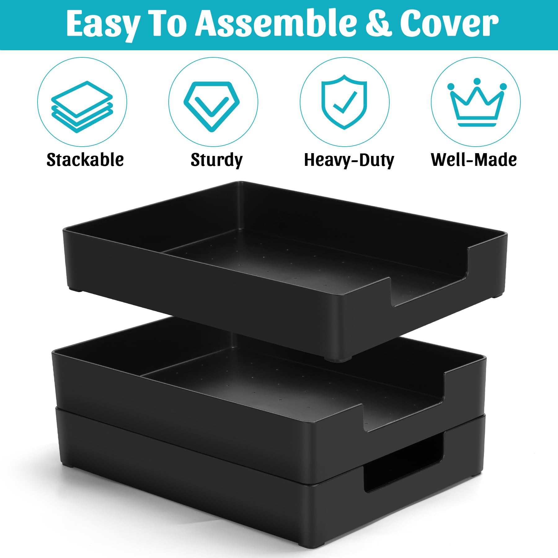 AZFUNN Paper Tray Organizer for Desk, Office Letter-Size Trays, Black 2 PCS