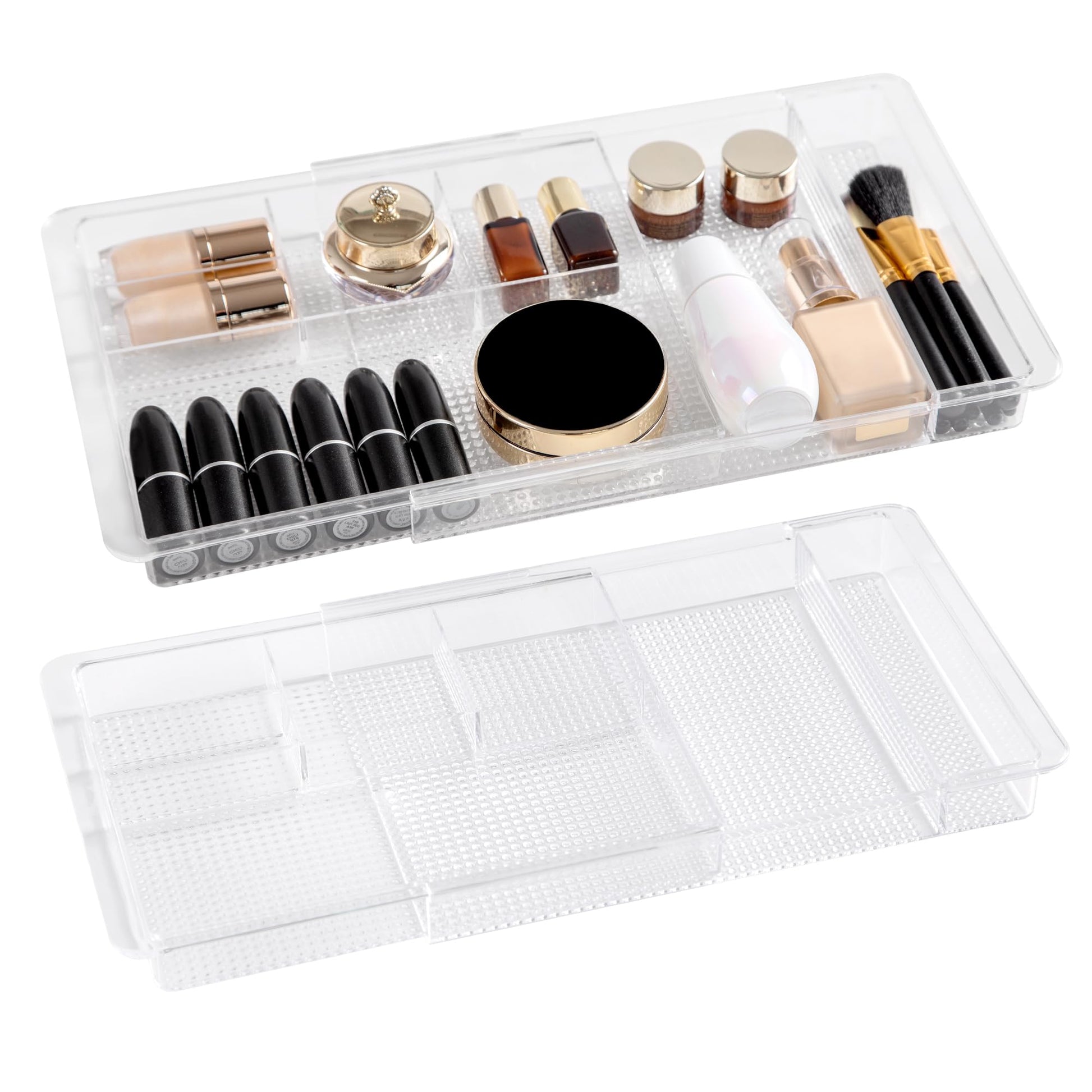 Oubonun Expandable Shallow Vanity Plastic Makeup Drawer Organizers, 2 Pack