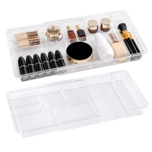 Oubonun Expandable Shallow Vanity Plastic Makeup Drawer Organizers, 2 Pack