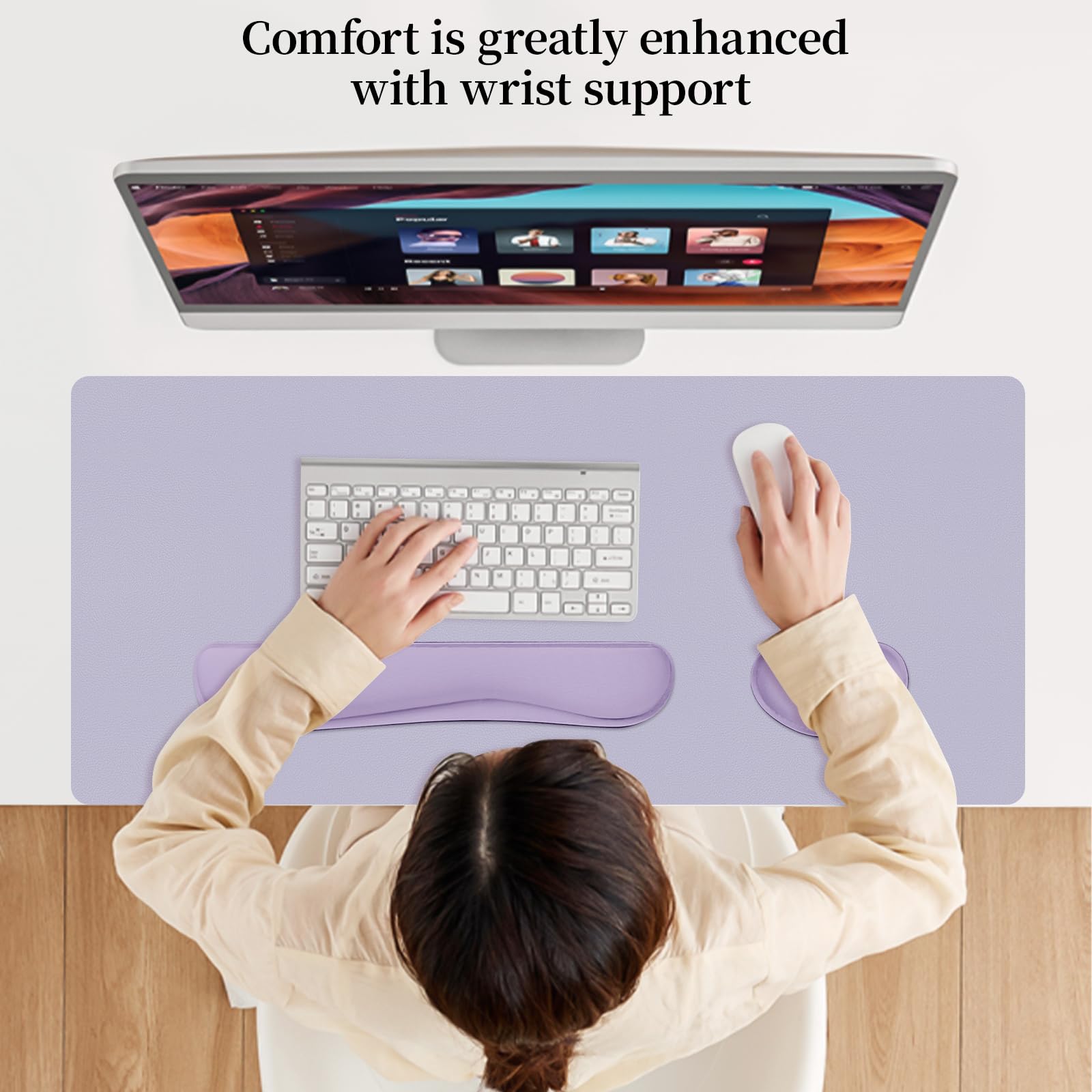 Meetcolor Keyboard and Mouse Pad, 3-in-1 Desk Mat Set Keyboard Wrist Rest