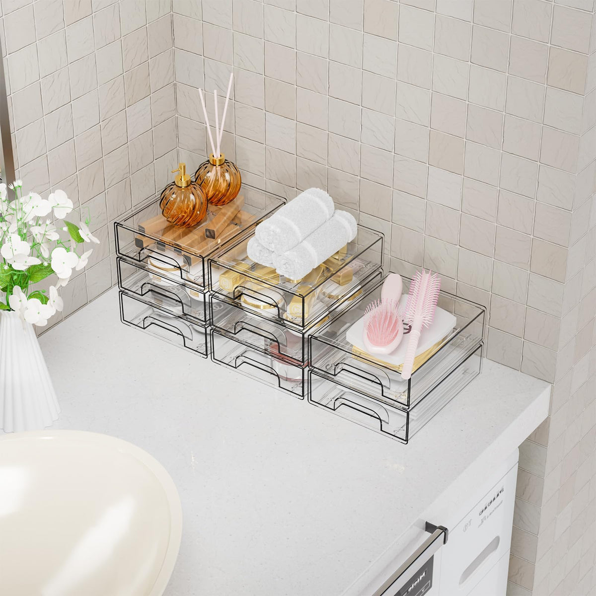 Yieach 2.2'' High Small Clear Stackable Storage Drawers,4 Pack Desk Organization and Storage