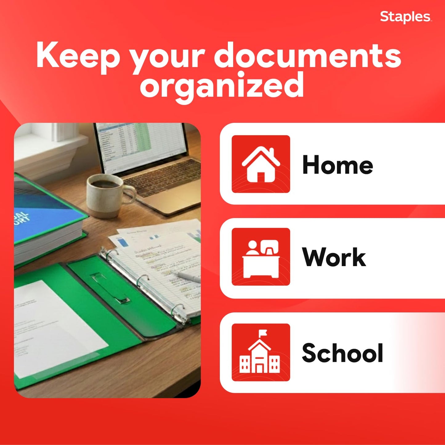 Staples Heavy-Duty 3-Inch D-Ring Binder, Green, Holds 600 Sheets
