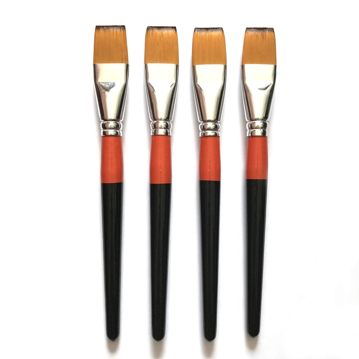 One Inch Flat Bright Paint Brush Set of 4, Premium Taklon Synthetic Hair