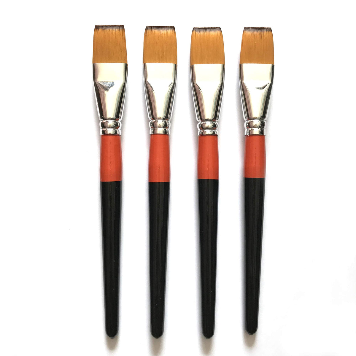One Inch Flat Bright Paint Brush Set of 4, Premium Taklon Synthetic Hair