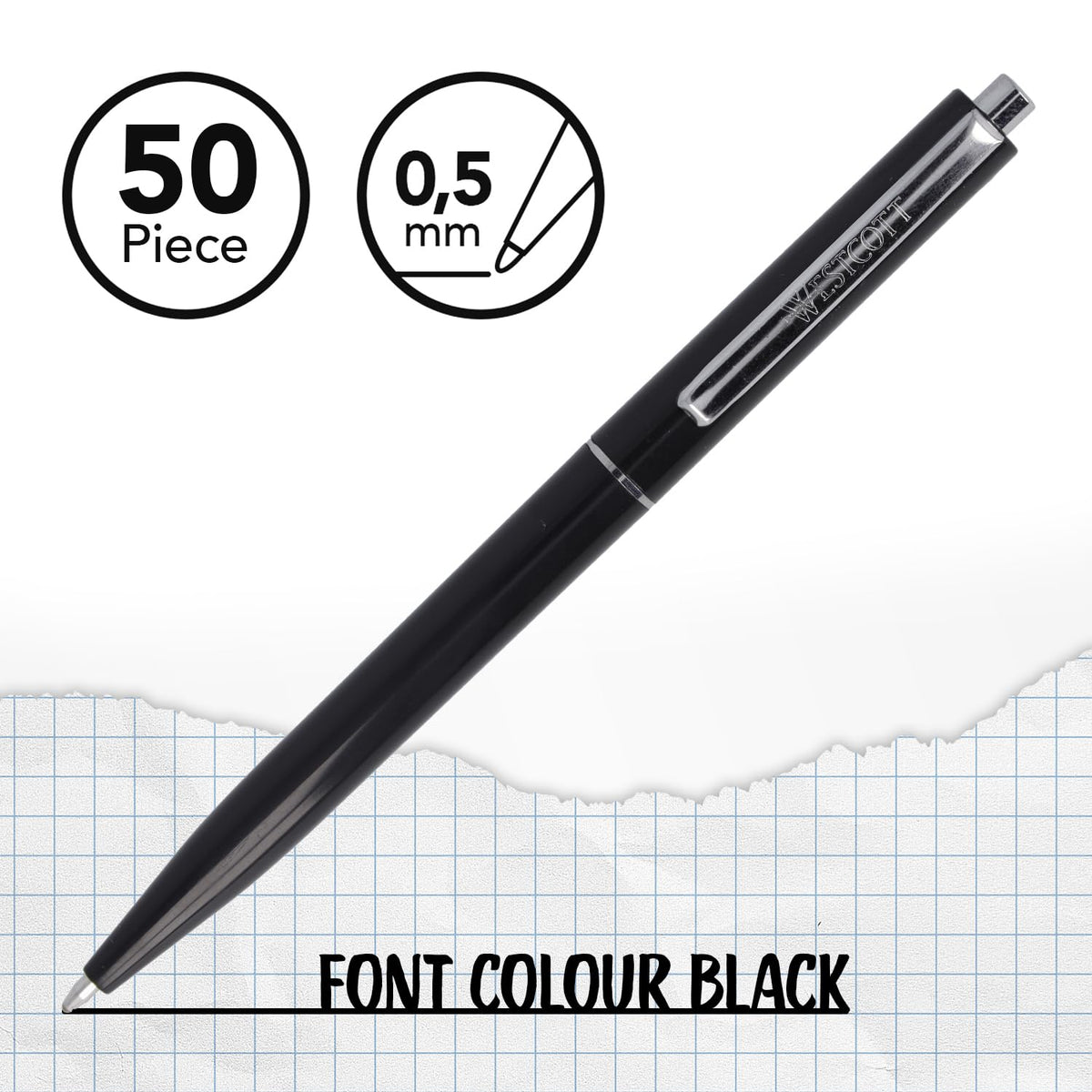 Westcott ballpoint pen ALLTIME black 50 pieces | Retractable biro pens with black ink | Line width