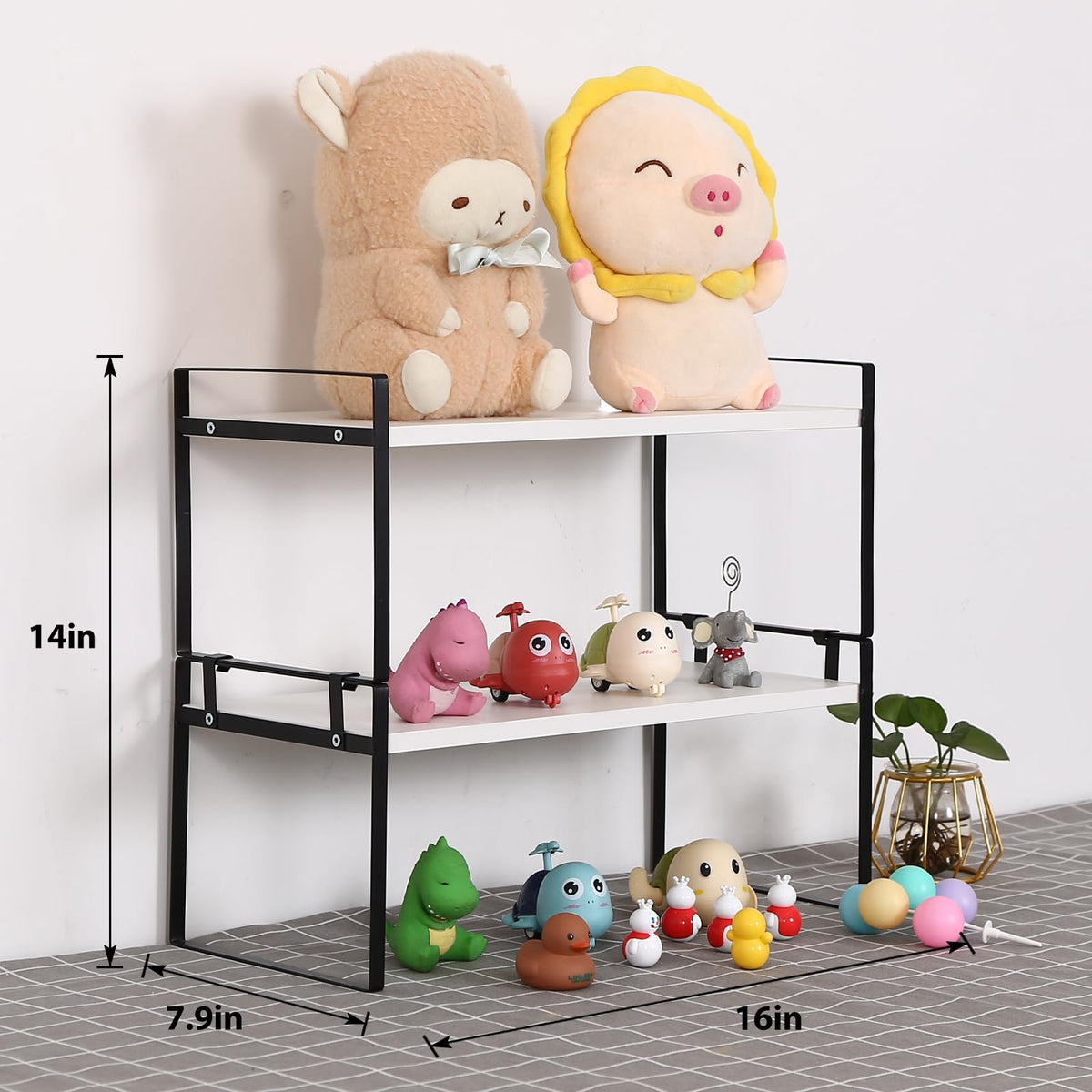 YGYQZ Desk Shelf Organizer, 2-Tier Desktop Bookshelf, Black & White