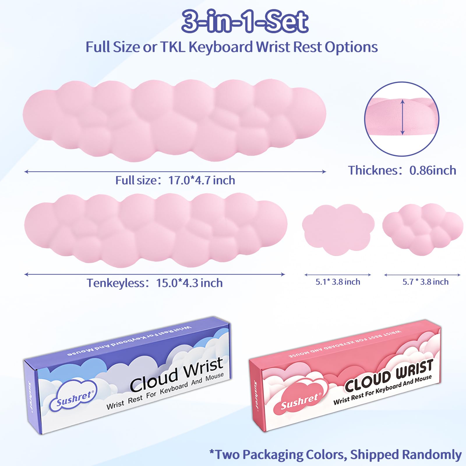 Sushret Cloud Wrist Rest Keyboard, Cloud Keyboard Wrist Pad Set with PU Leather Memory Foam, Cute