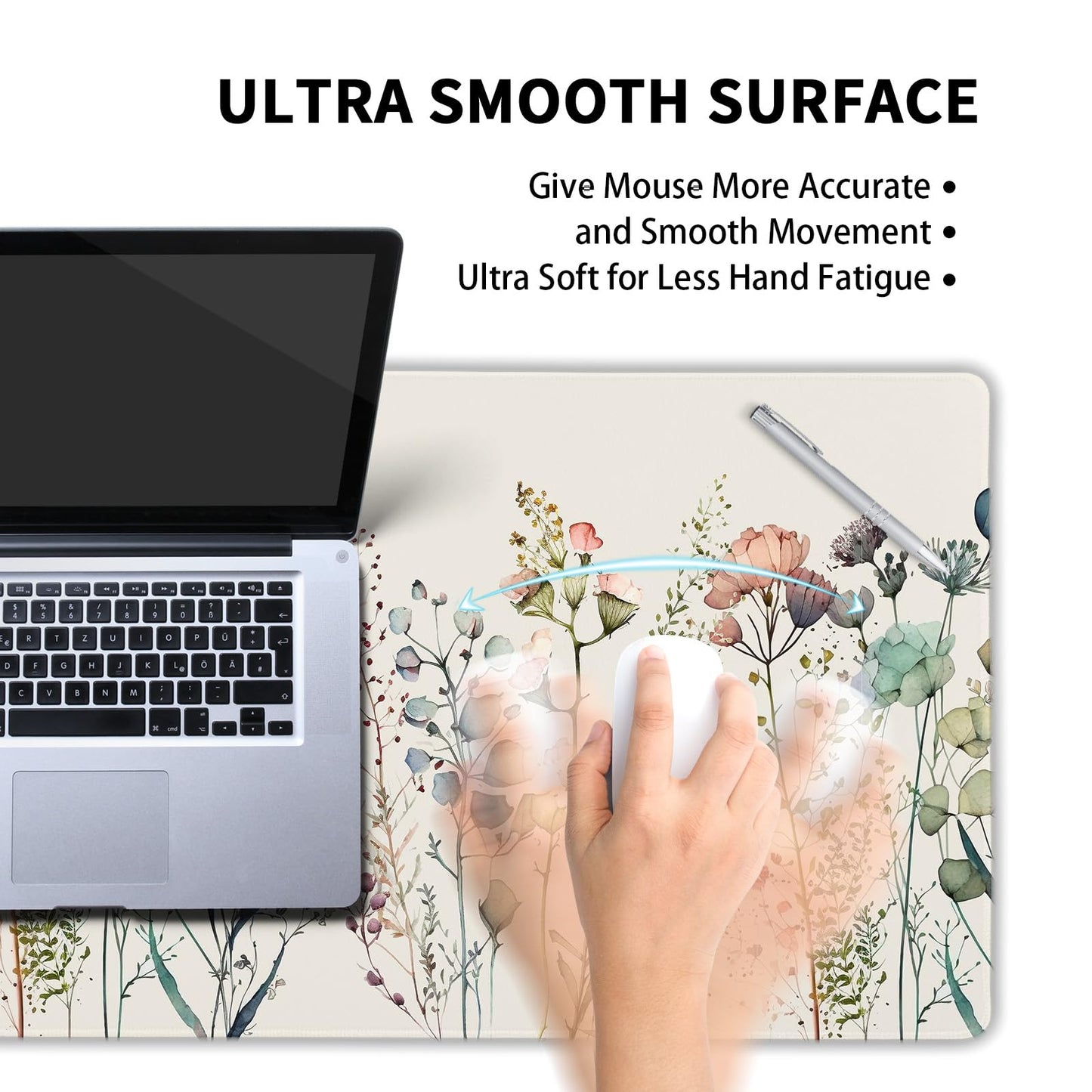 Cute Wild Flowers Mouse Pad XXL Boho Aesthetic Floral Chic Plant Extended Table Mat 90X40 cm