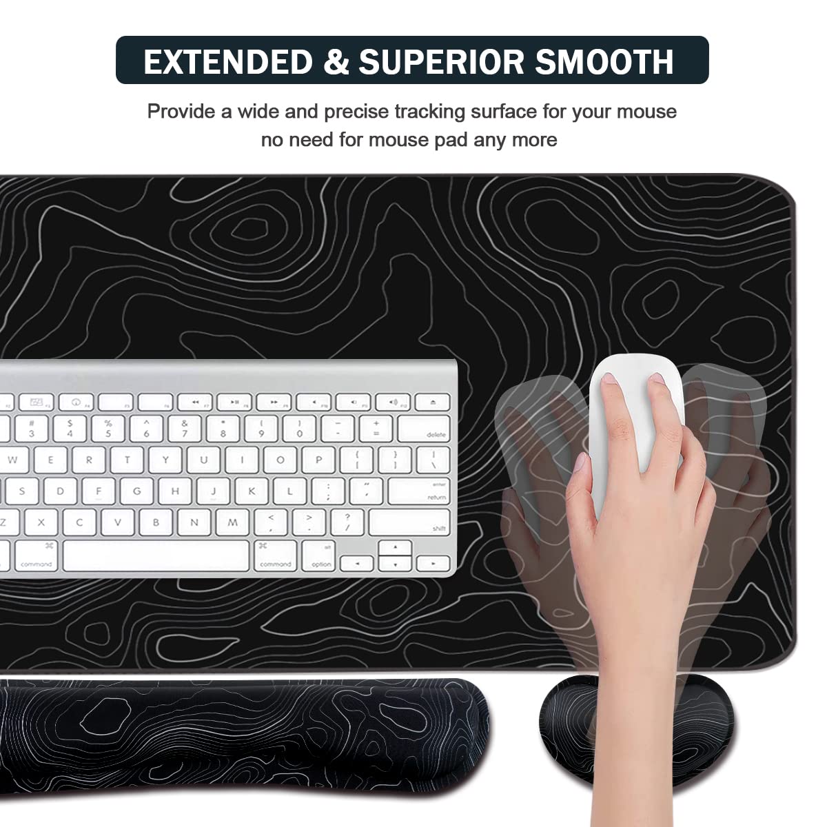 Topographic Mouse Pad Set, Extended Mouse Pad+Keyboard Wrist Rest, Memory Foam Ergonomic Easy