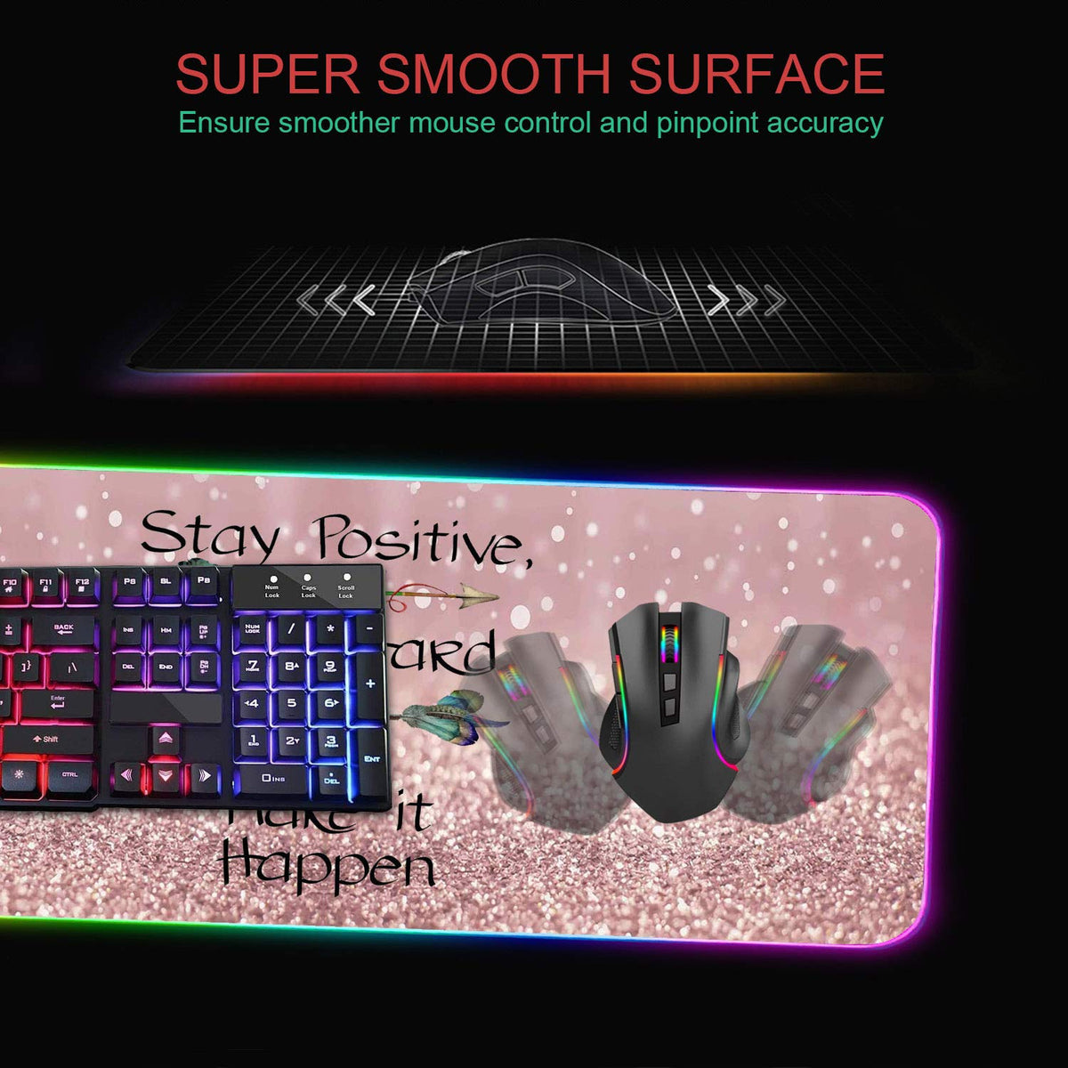 RGB Gaming Mouse Pad with Coffee Coaster, XXL Large Glowing LED Mousepad, Anti-Slip Rubber Base