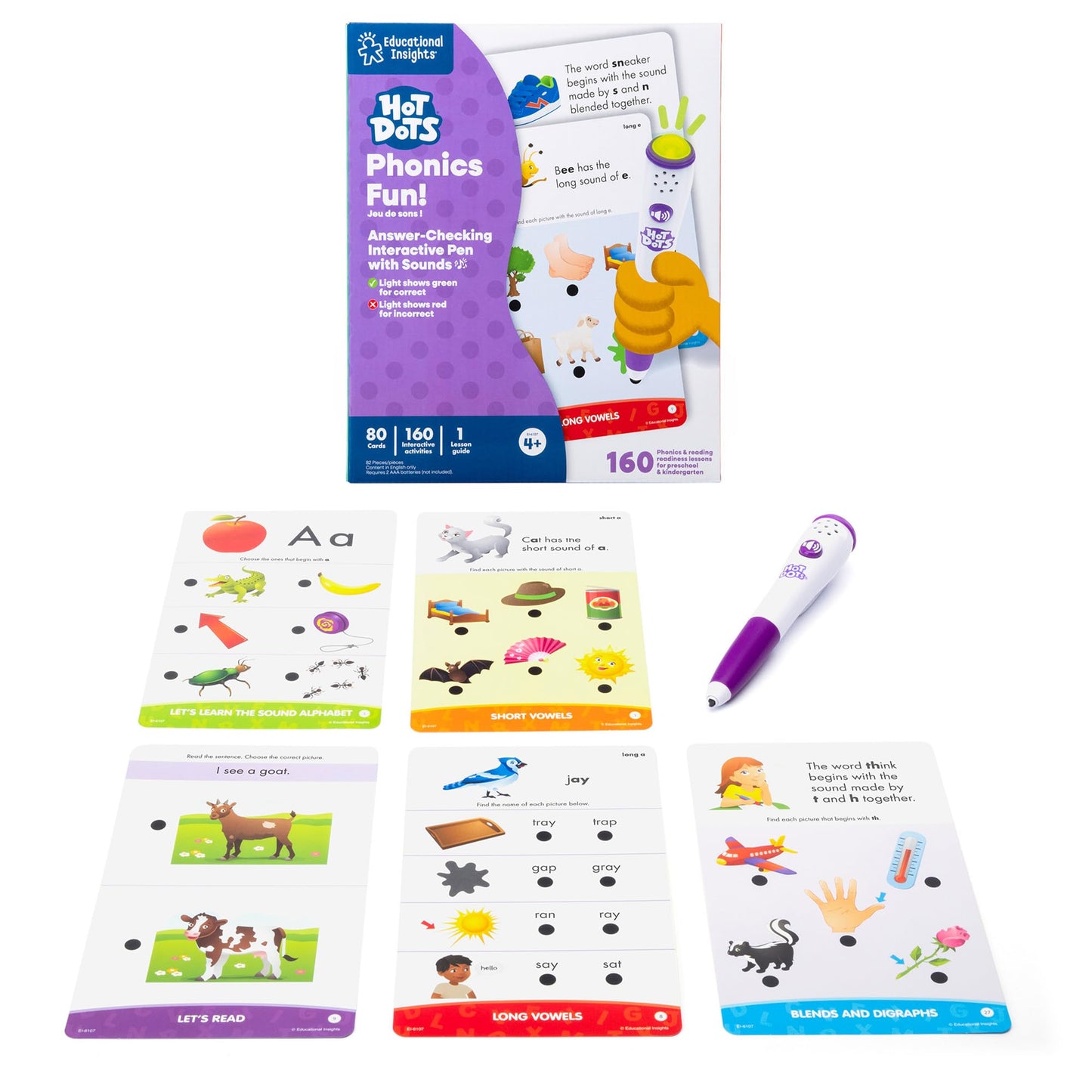 Educational Insights Hot Dots Phonics Fun Set - Preschool and Kindergarten Flash Cards Compatible