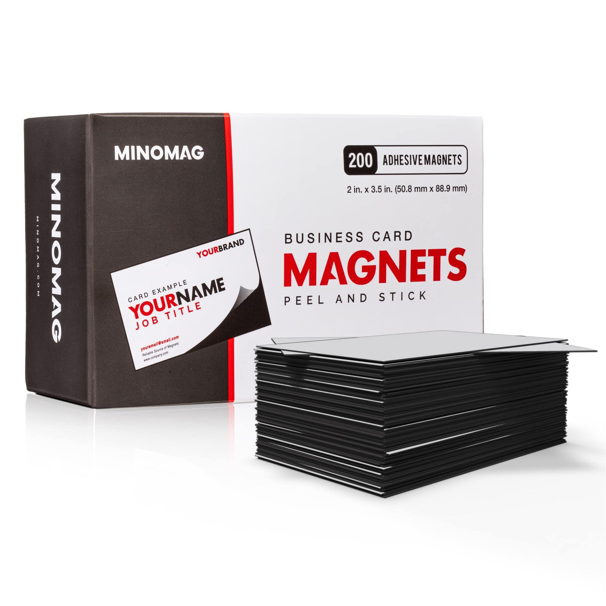 Minomag Business Card Magnets (Box of 200) | Peel and Stick Self Adhesive Magnetic Backings, 3.5
