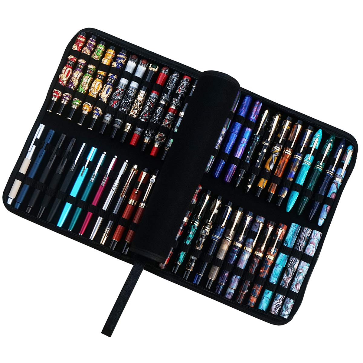 Lanxivi Large Capacity Fountain Pen Case PU Leather Black Color 48 Slots pen pouch bag