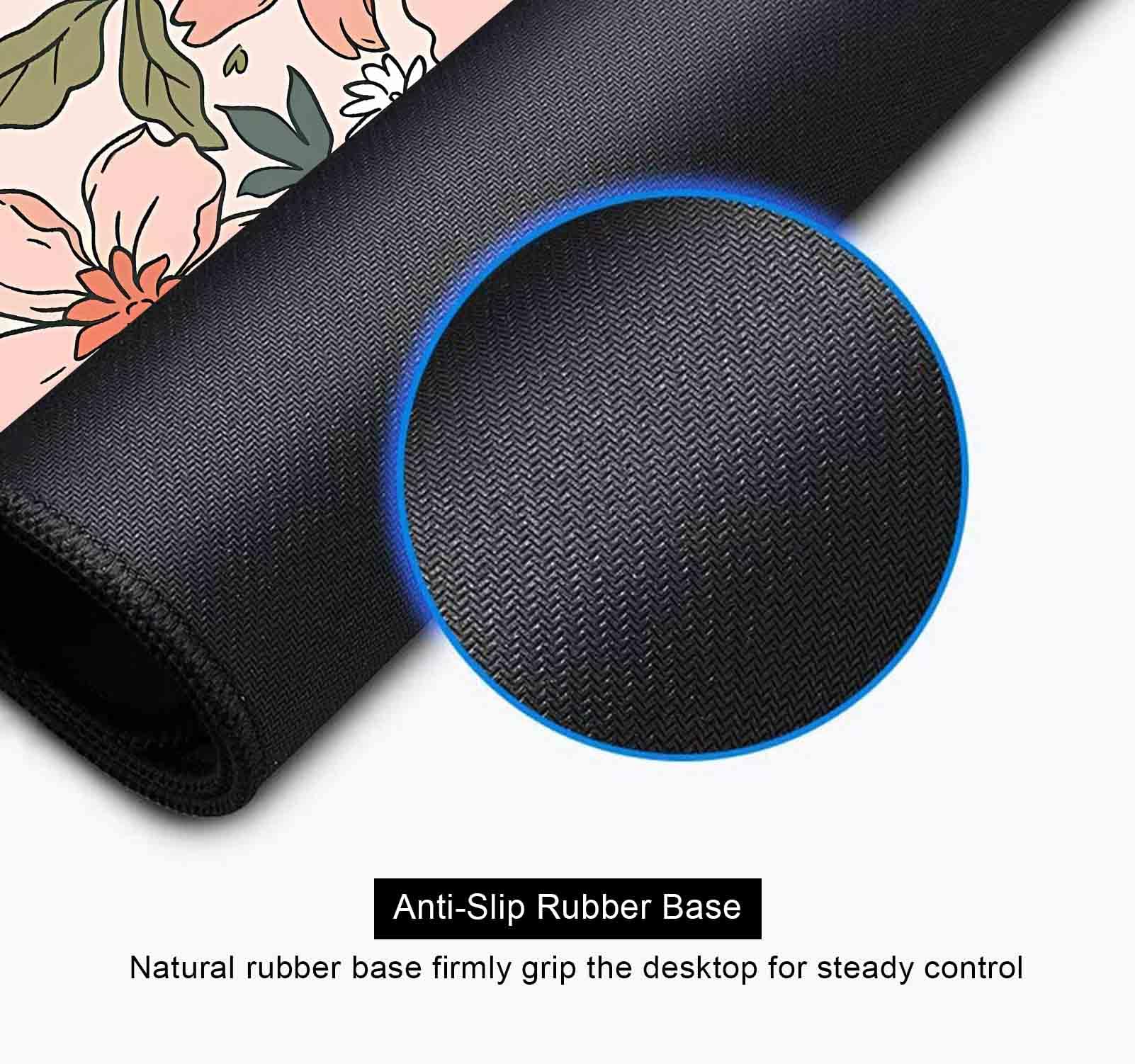 SXCKANG Pink Blue Floral Desk Mat Cute, XL Green Leaf Flowers Extended Mousepad, Non-Slip Rubber