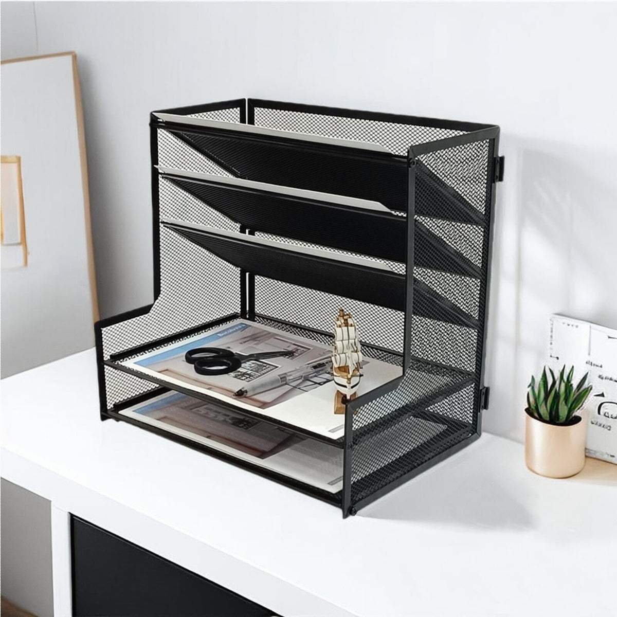 SETTFRFE 5-Tier Metal Desk File Organizer, File Tray Rack
