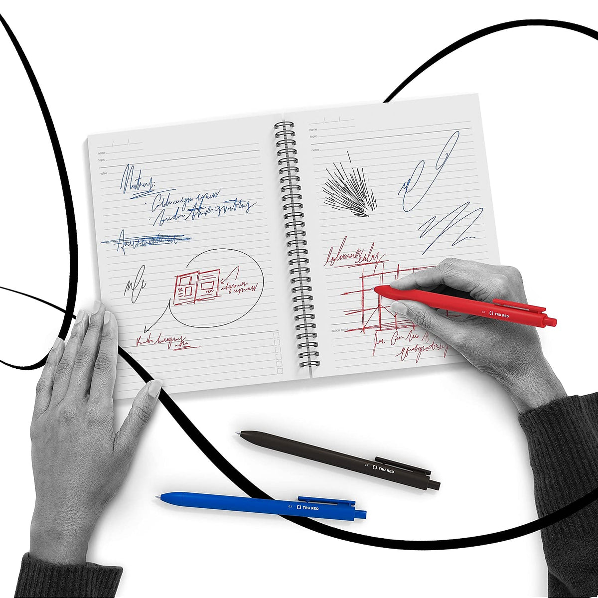 Staples TRU RED Retractable Gel Pens, Medium Point 0.7mm, Blue Ink, 24 Pack - Quick-Dry Pens for