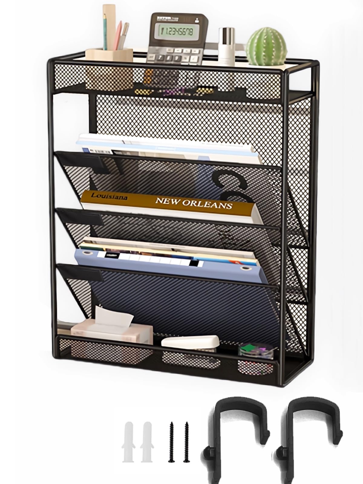 ZNMYDMT 5 Tier Mesh Wall File Organizer,3 Pockets vertical Mount Hanging Organizer with Top/Bottom