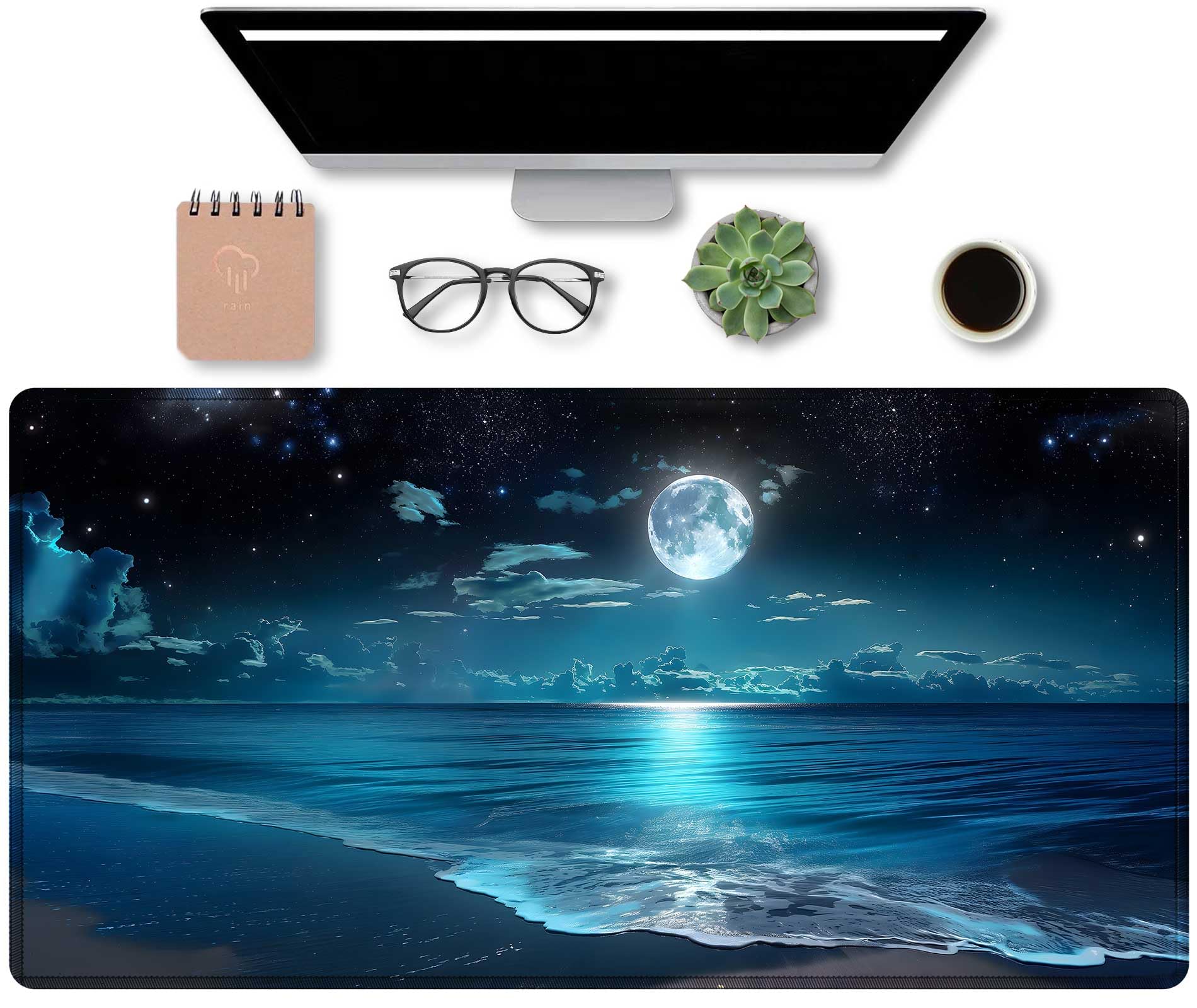 Moon Illuminating The Clear Blue Ocean Design Large Mouse pad,Large Extended Gaming Mouse Pad with