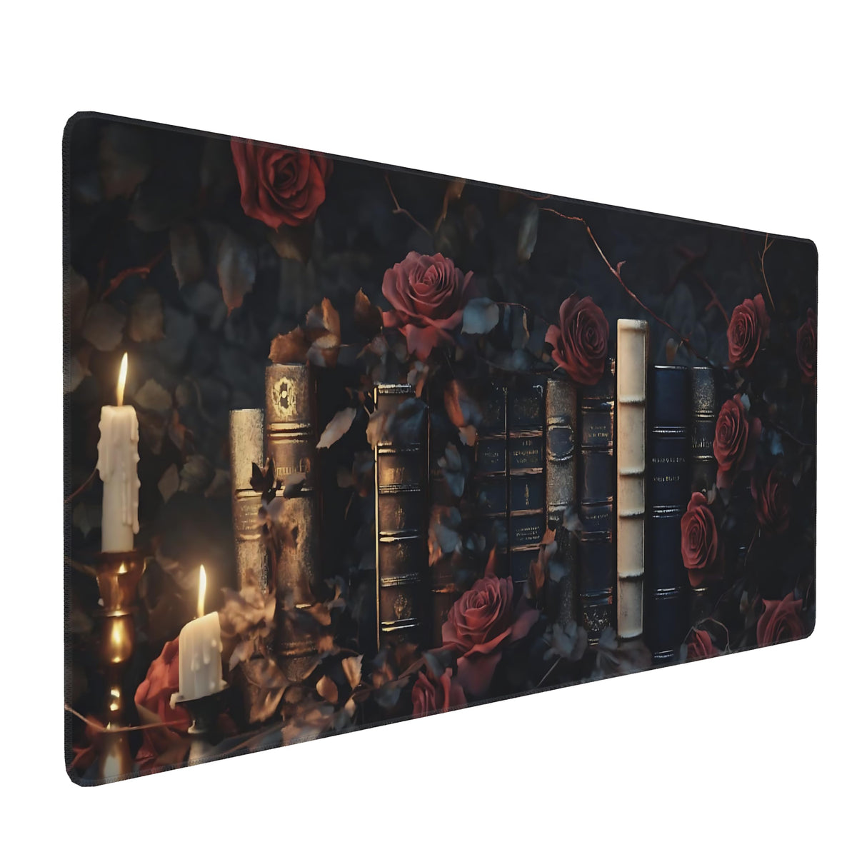 Aesthetic Book Gaming Mouse Pad, Black Red Dark Romanticism Desk Mat with Anti-Slip Base & Stitched