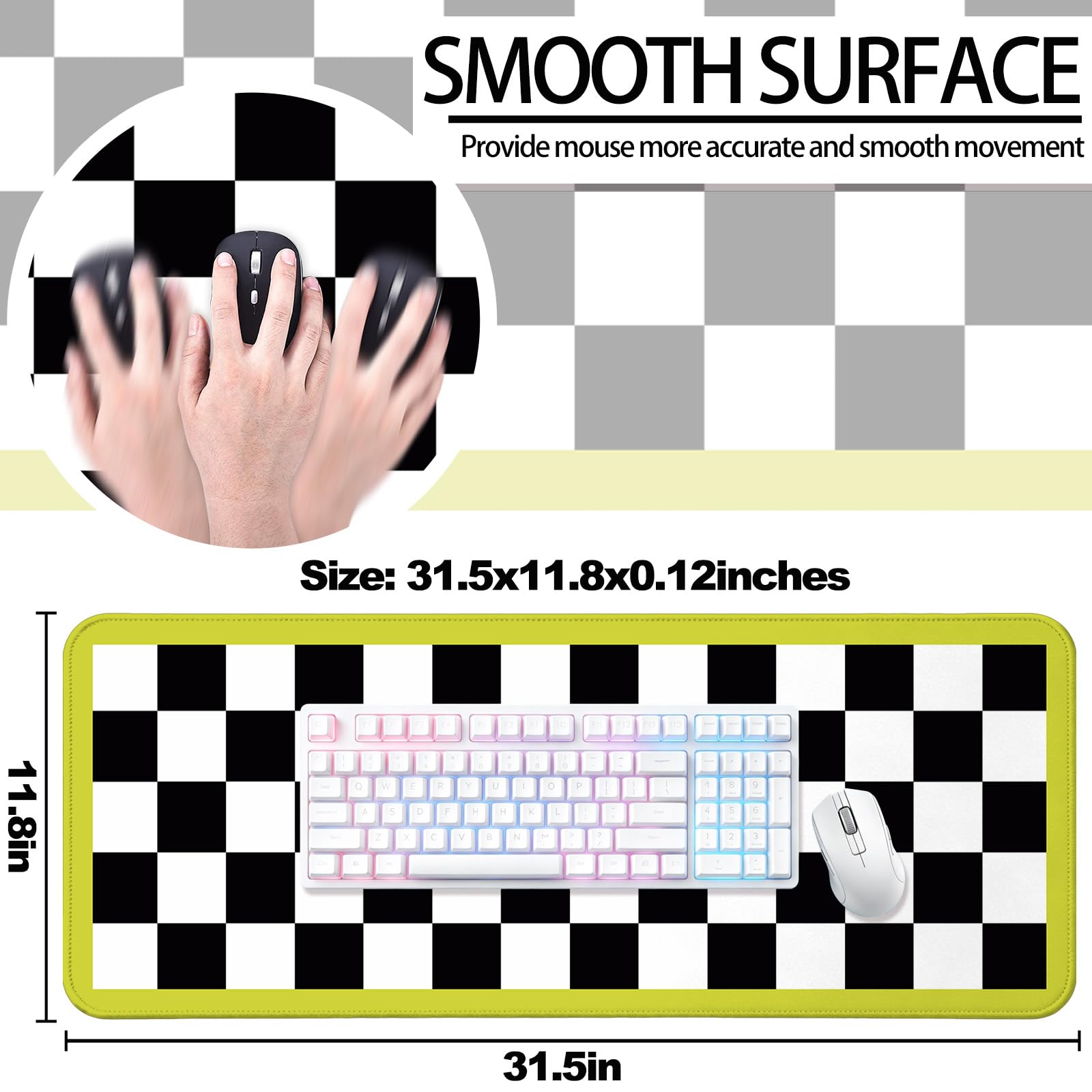 JIANG100 Retro Checkered Gaming Desk Mat, Extended Mouse Pad, Black & White