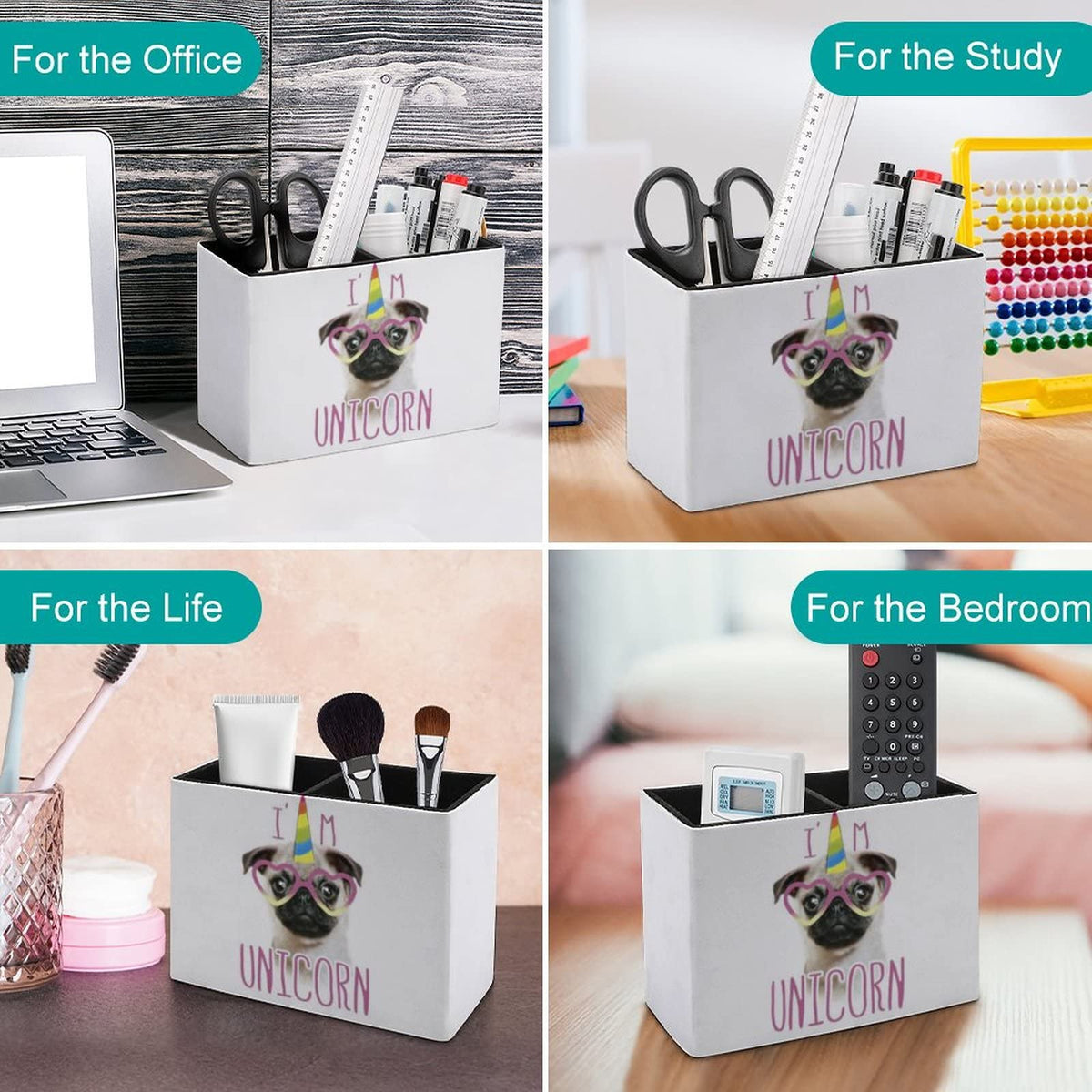 Niapessel Pencil Holder for Desk, Cute Pugs And Unicorns Pen Holder Storage Desktop Pen Organizer