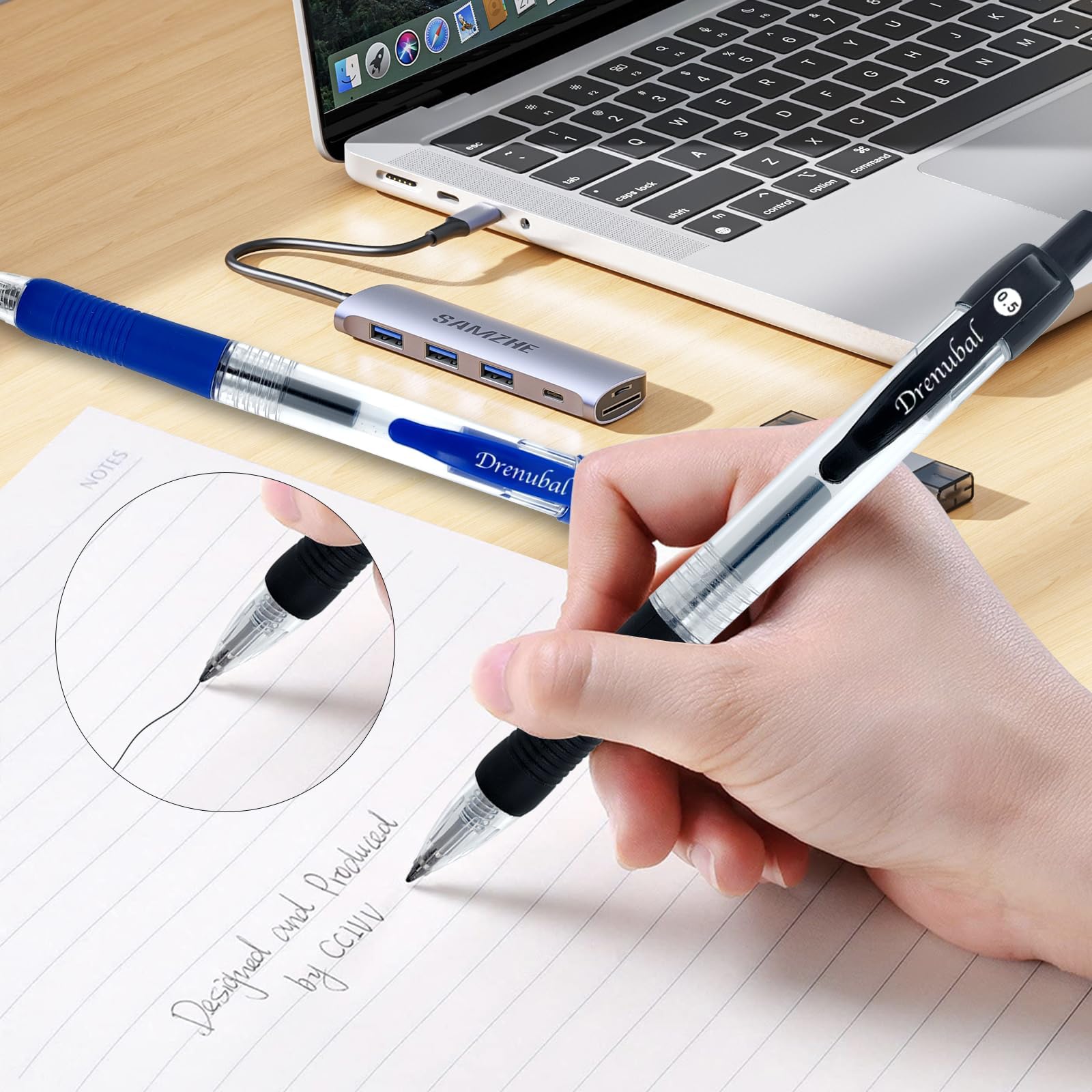 Drenubal Black Glide Retractable Ball Pens, Medium Point (0.5mm), Comfortable Rubber Grip For